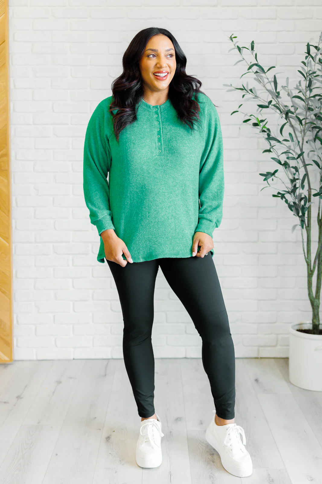 Keeping it Real Brushed Melange Hacci Long Sleeve Tee in Forest - 11/20/2024 - Image 3