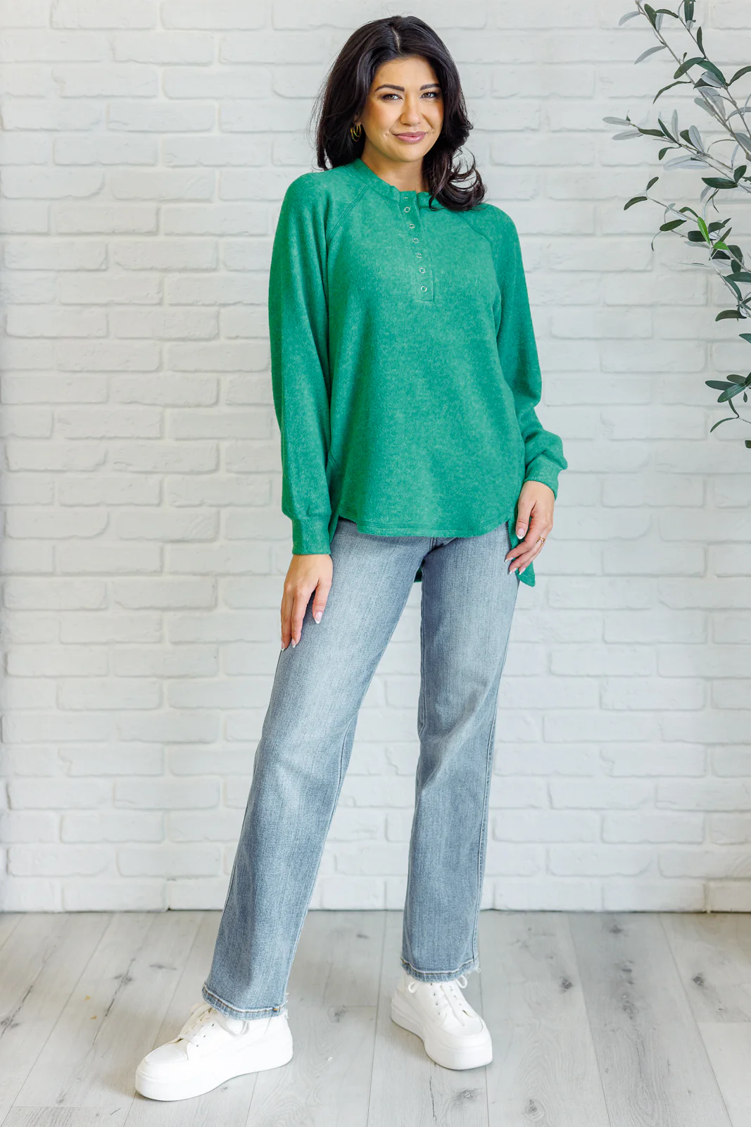 Keeping it Real Brushed Melange Hacci Long Sleeve Tee in Forest - 11/20/2024 - Image 4