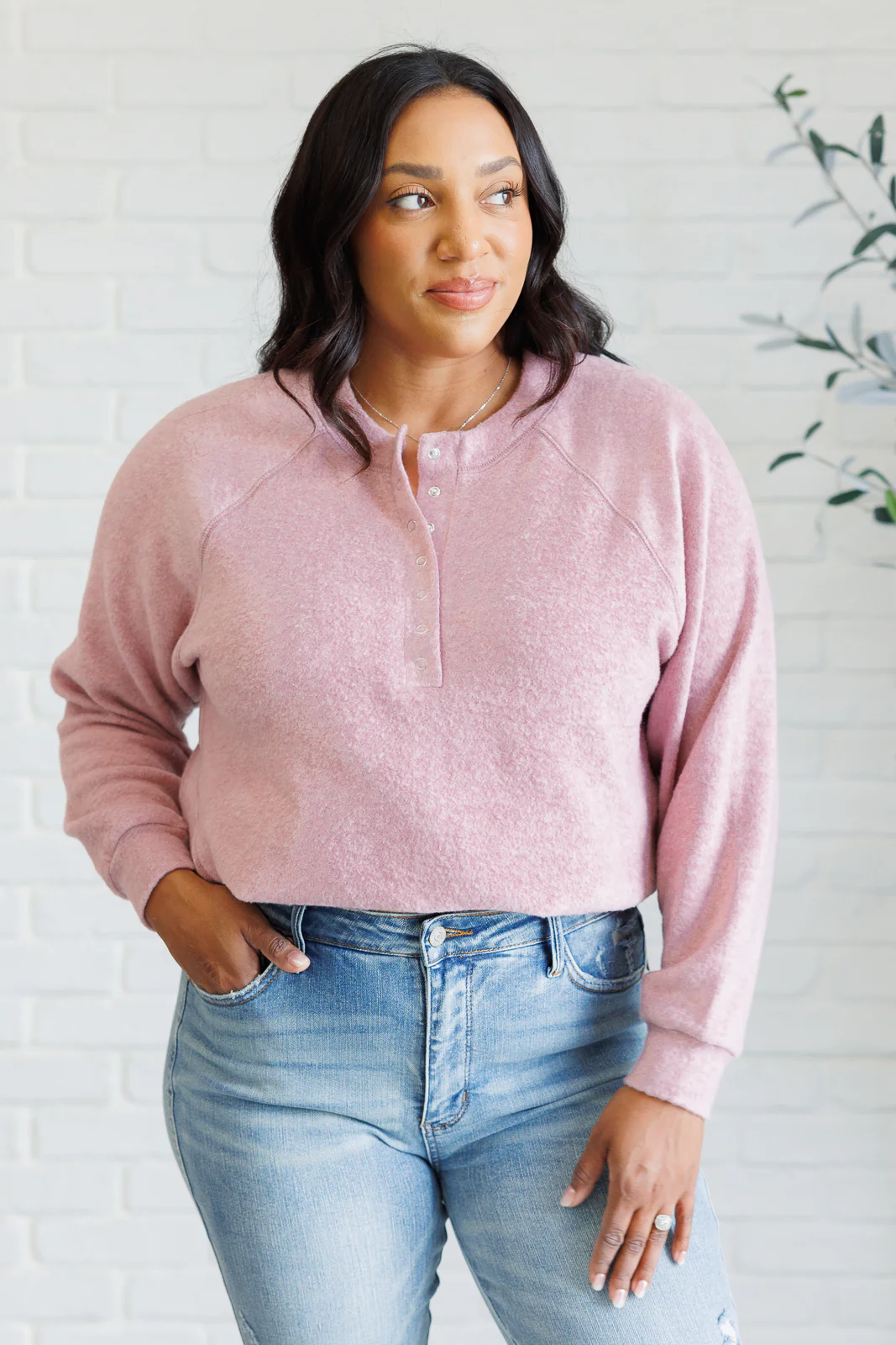 Keeping it Real Brushed Melange Hacci Long Sleeve Tee in Light Rose - 11/20/2024 - Image 3