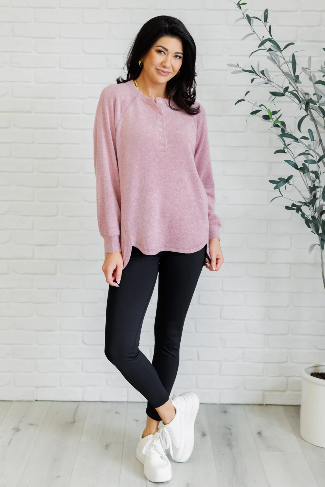 Keeping it Real Brushed Melange Hacci Long Sleeve Tee in Light Rose - 11/20/2024 - Image 4