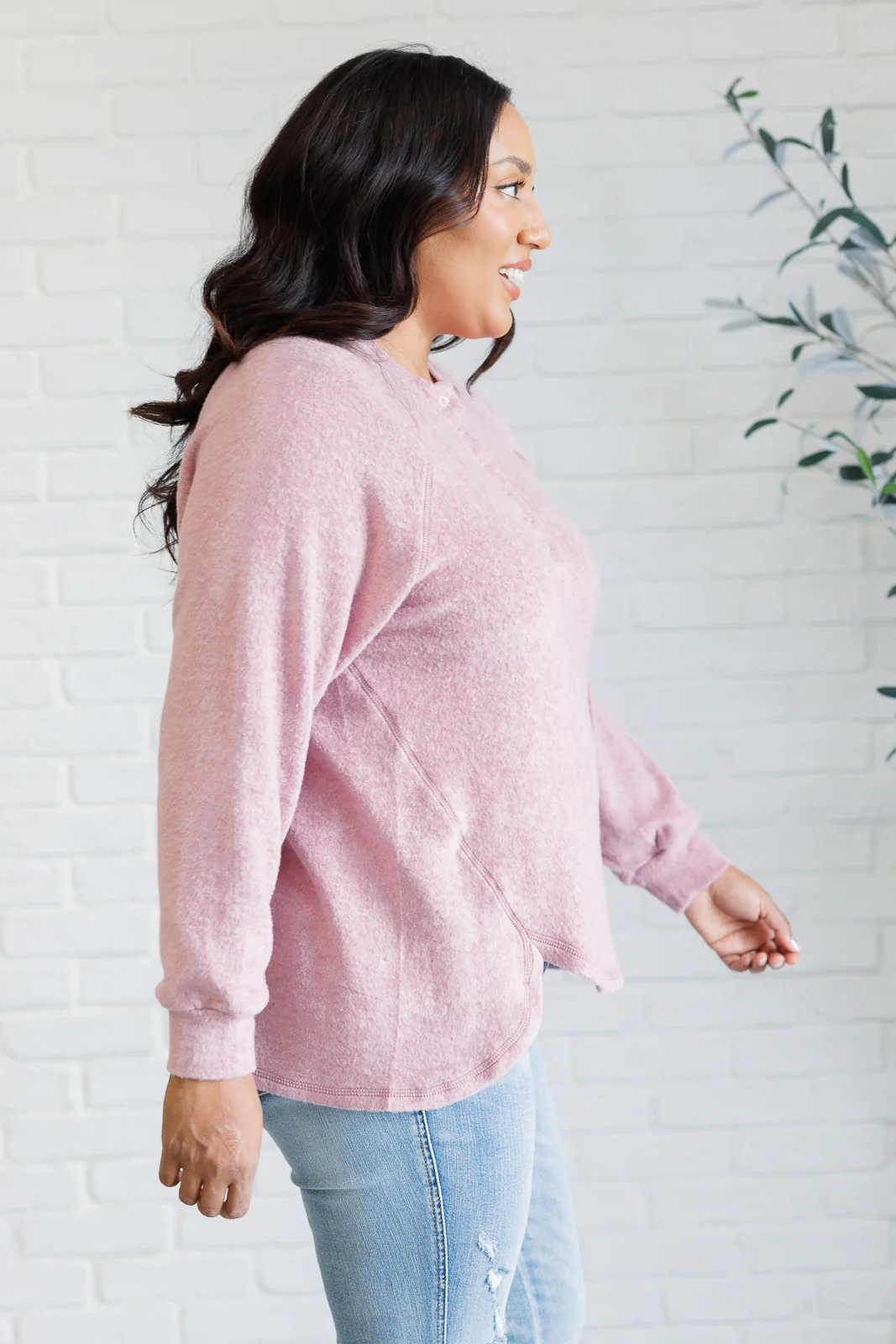 Keeping it Real Brushed Melange Hacci Long Sleeve Tee in Light Rose - 11/20/2024 - Image 7