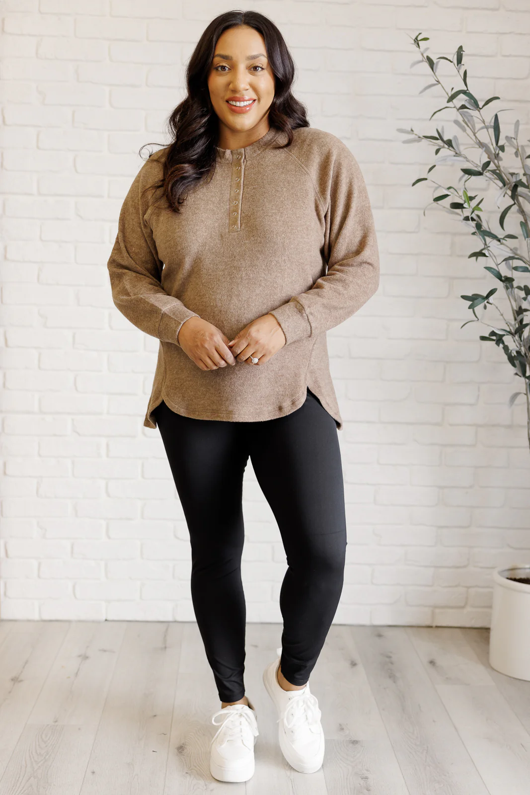 Keeping it Real Brushed Melange Hacci Long Sleeve Tee in Mocha - 11/20/2024 - Image 4
