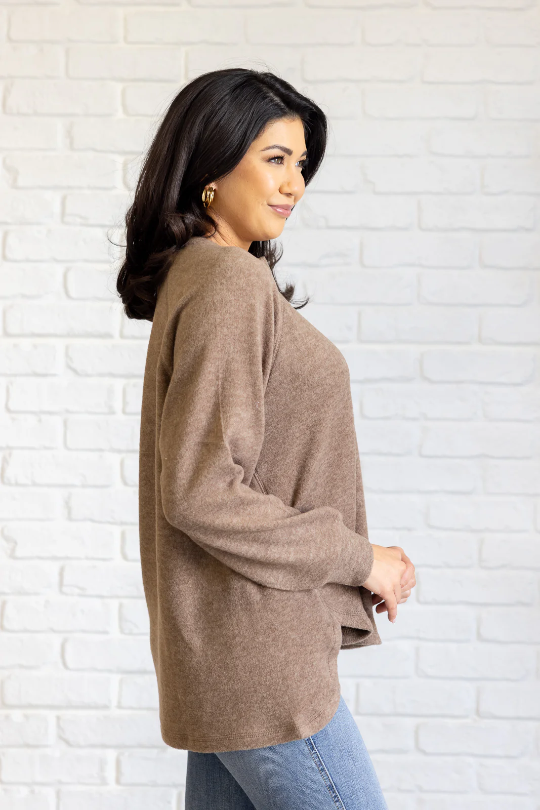 Keeping it Real Brushed Melange Hacci Long Sleeve Tee in Mocha - 11/20/2024 - Image 7