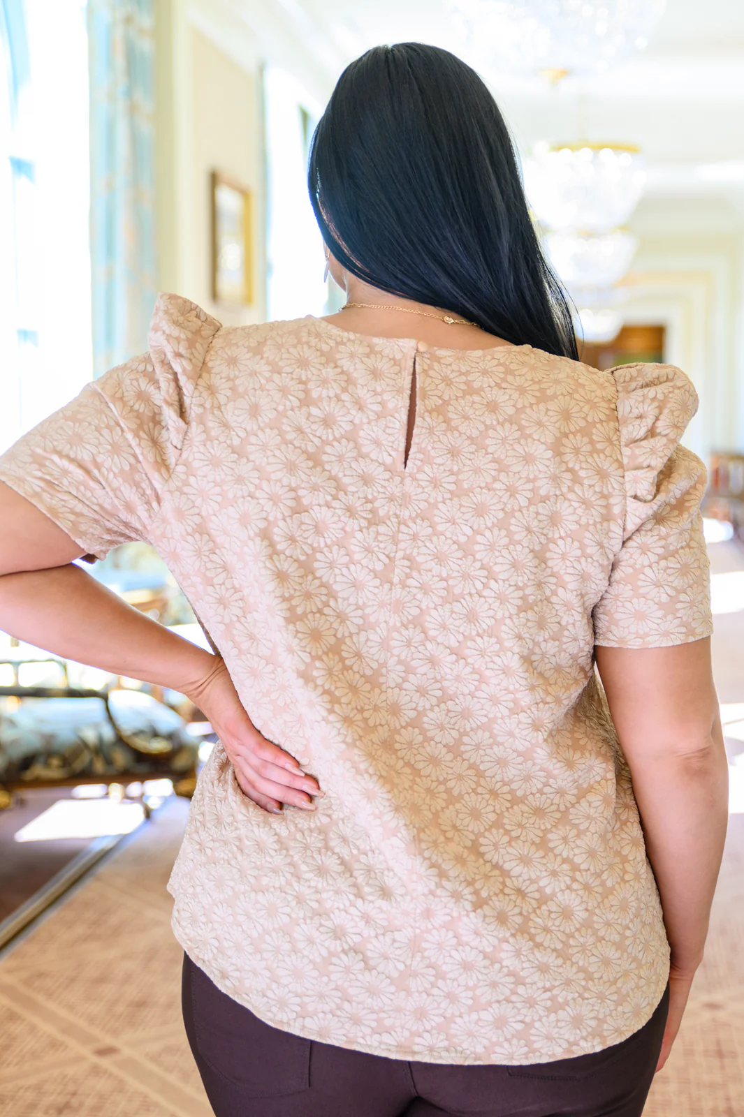 Kelsi Jacquard Puff Sleeve Top In Tan - 10/25/2022 - Image 12
