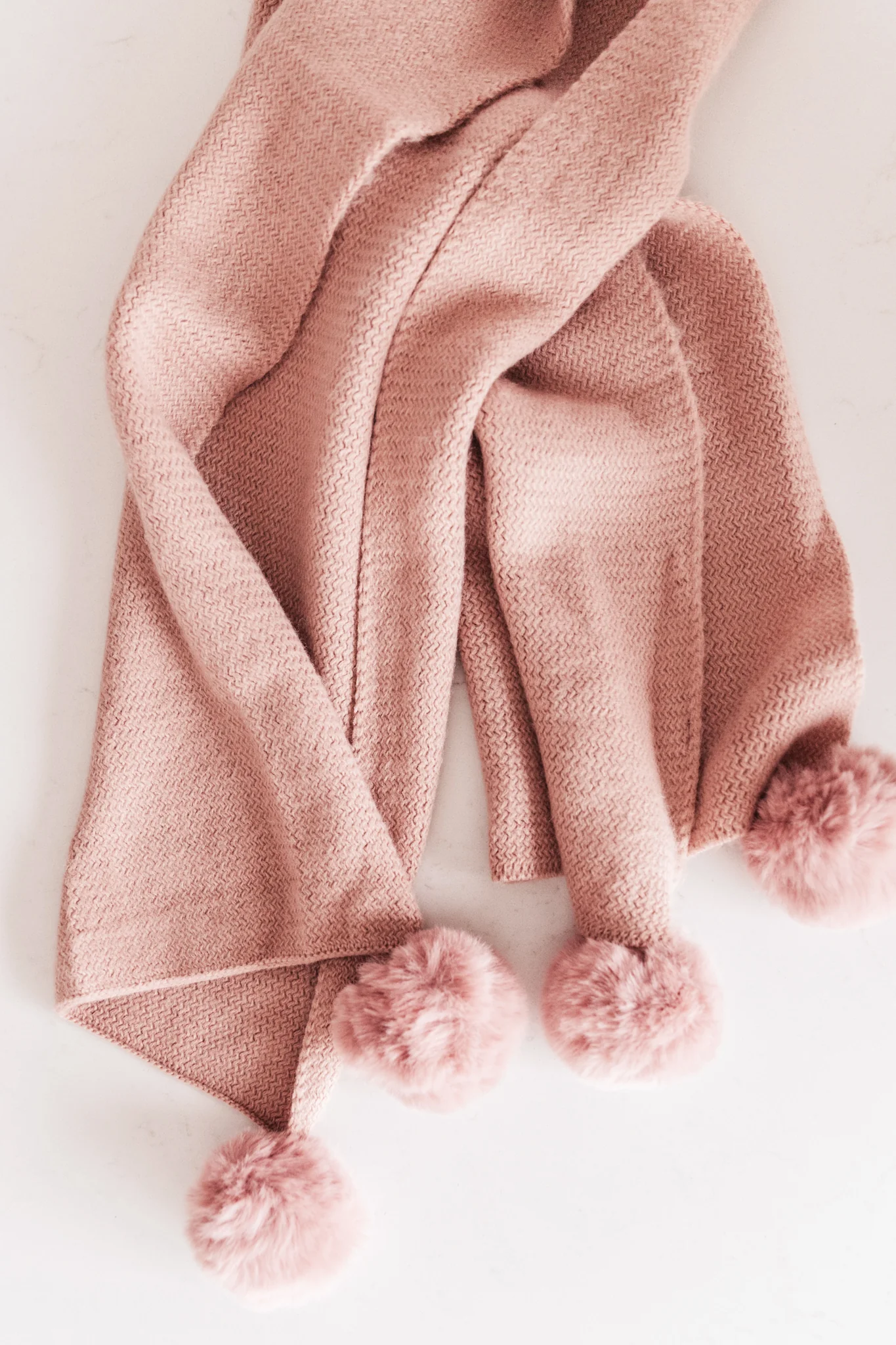 Knitted Fuzzy Pom Pom Scarf In Blush - 1/13/2022