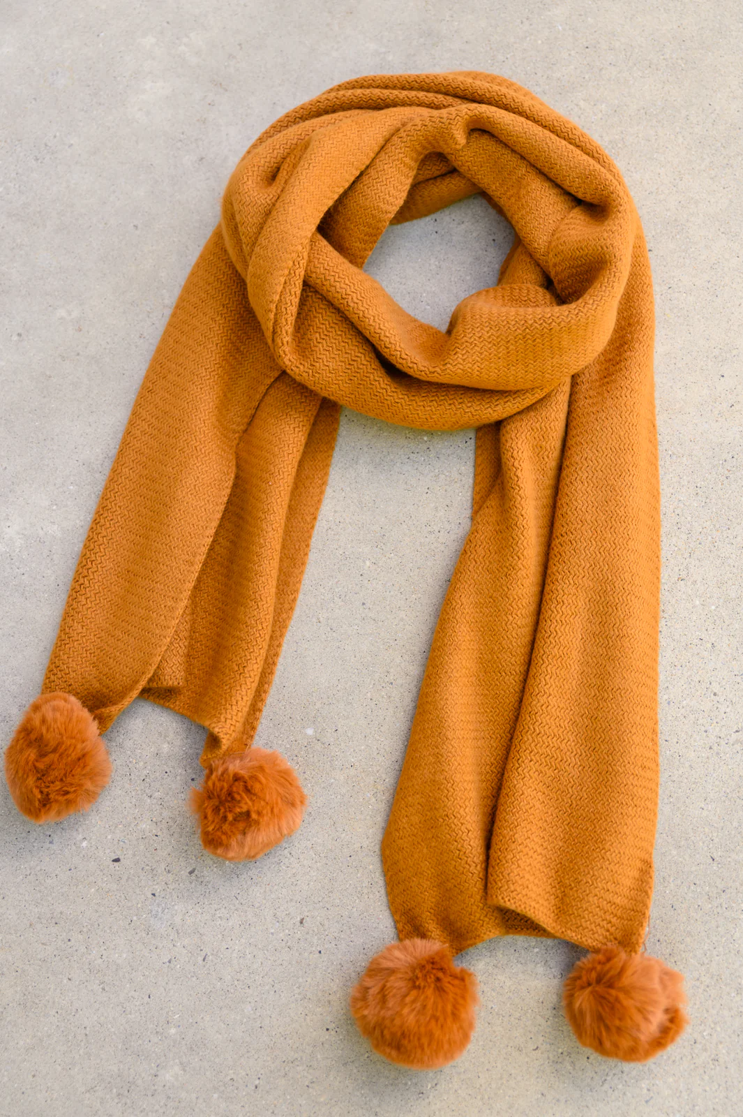 Knitted Fuzzy Pom Pom Scarf In Ginger - 11/1/2022 - Image 3