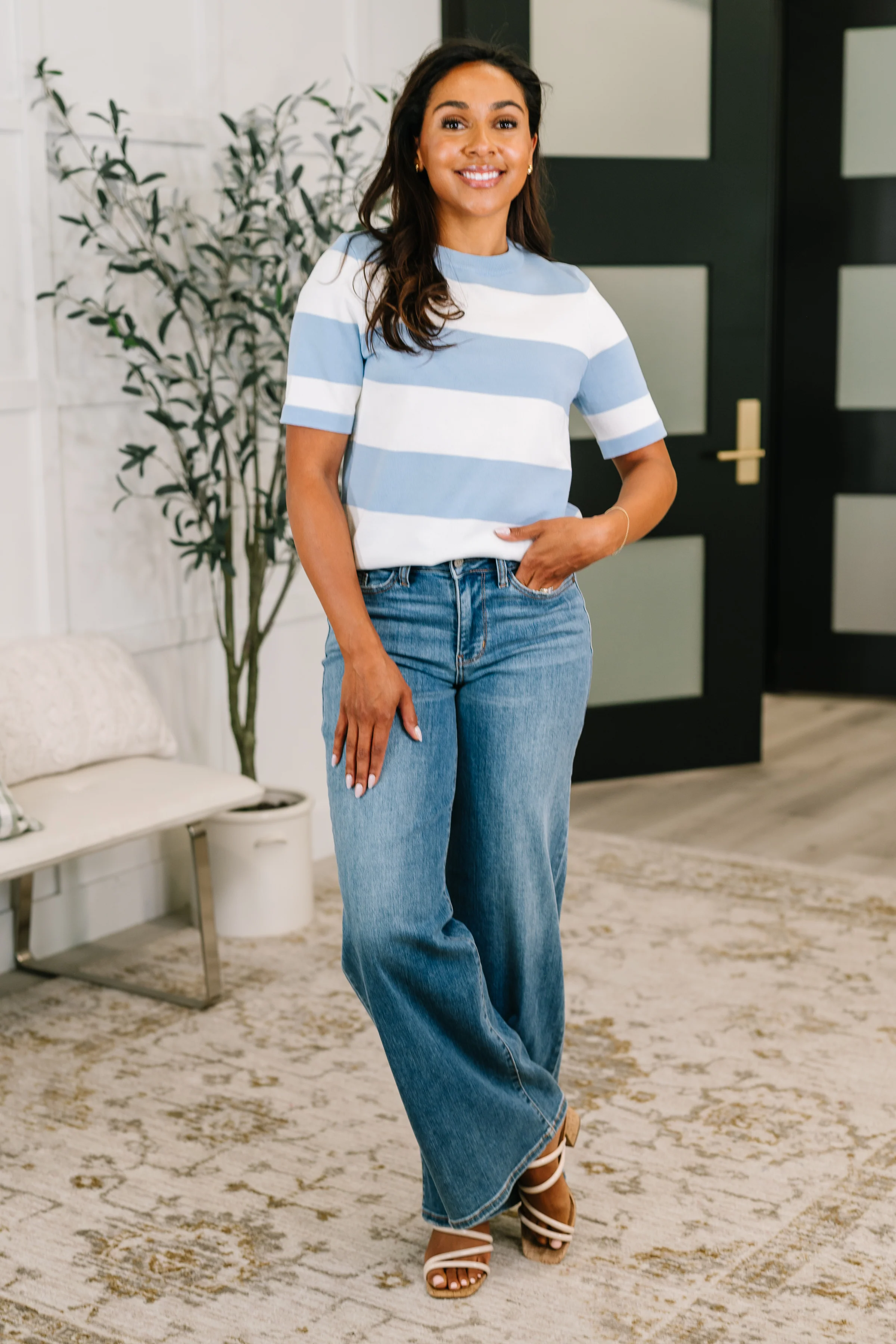 Known for a While Knit Blouse in White and Blue - 6/23/2026 NEW - Image 3