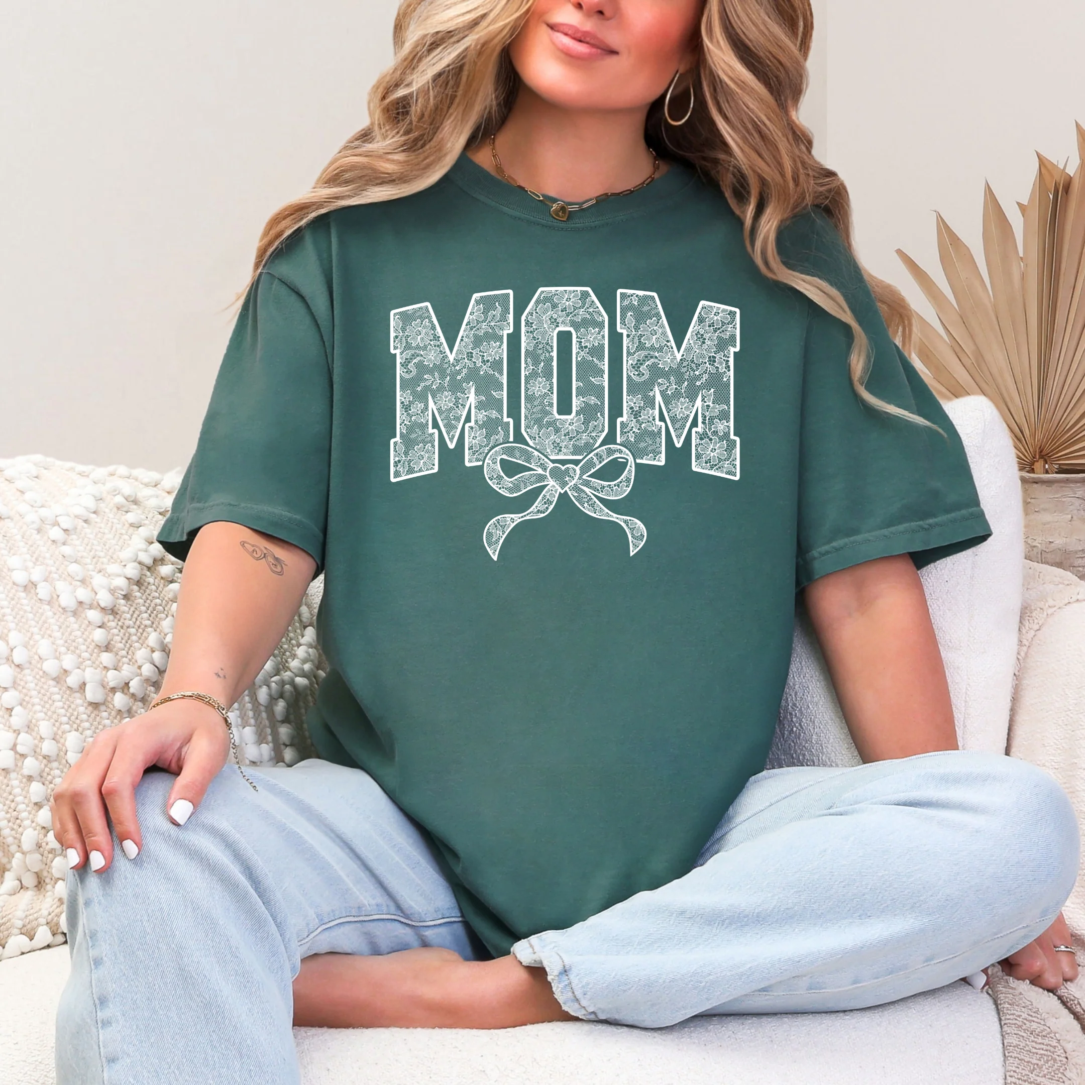 Lace Names Graphic Tee in Spruce - Image 7