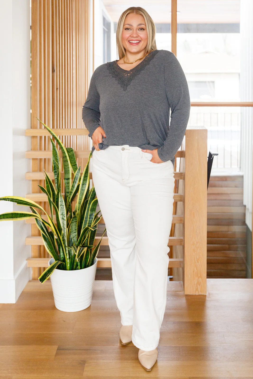 Lacey Long Sleeve V Neck In Gray - 2/17/2023 - Image 3