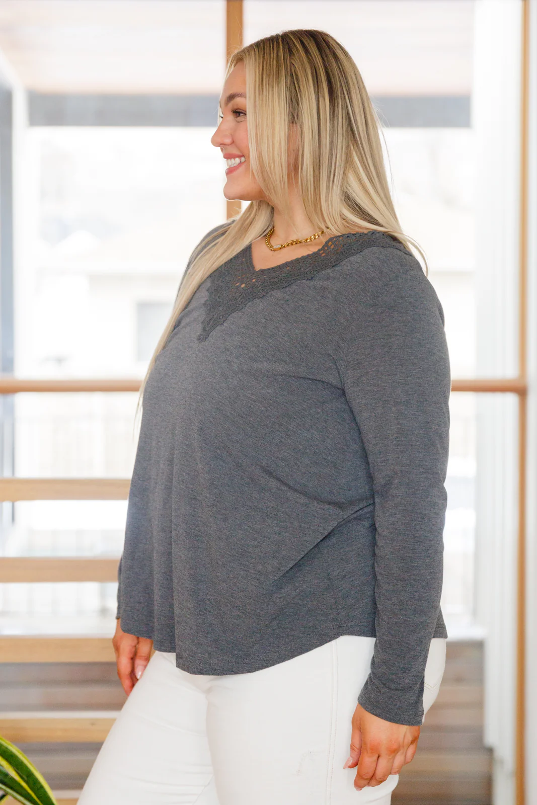 Lacey Long Sleeve V Neck In Gray - 2/17/2023 - Image 5