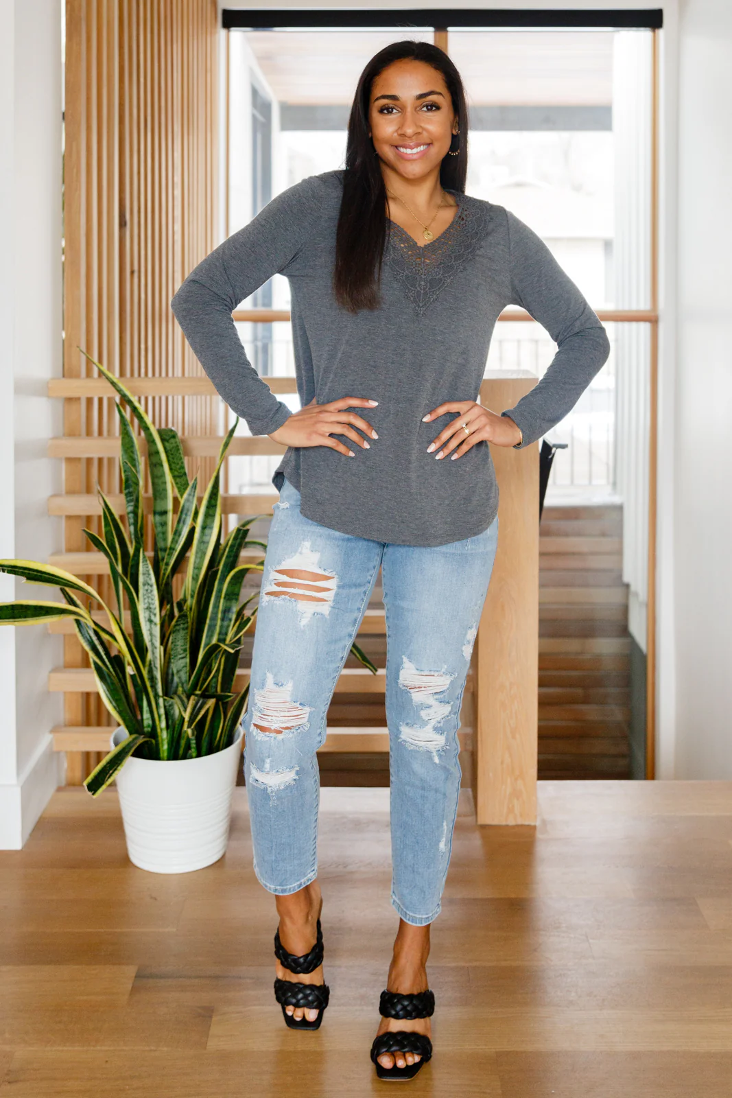 Lacey Long Sleeve V Neck In Gray - 2/17/2023 - Image 7