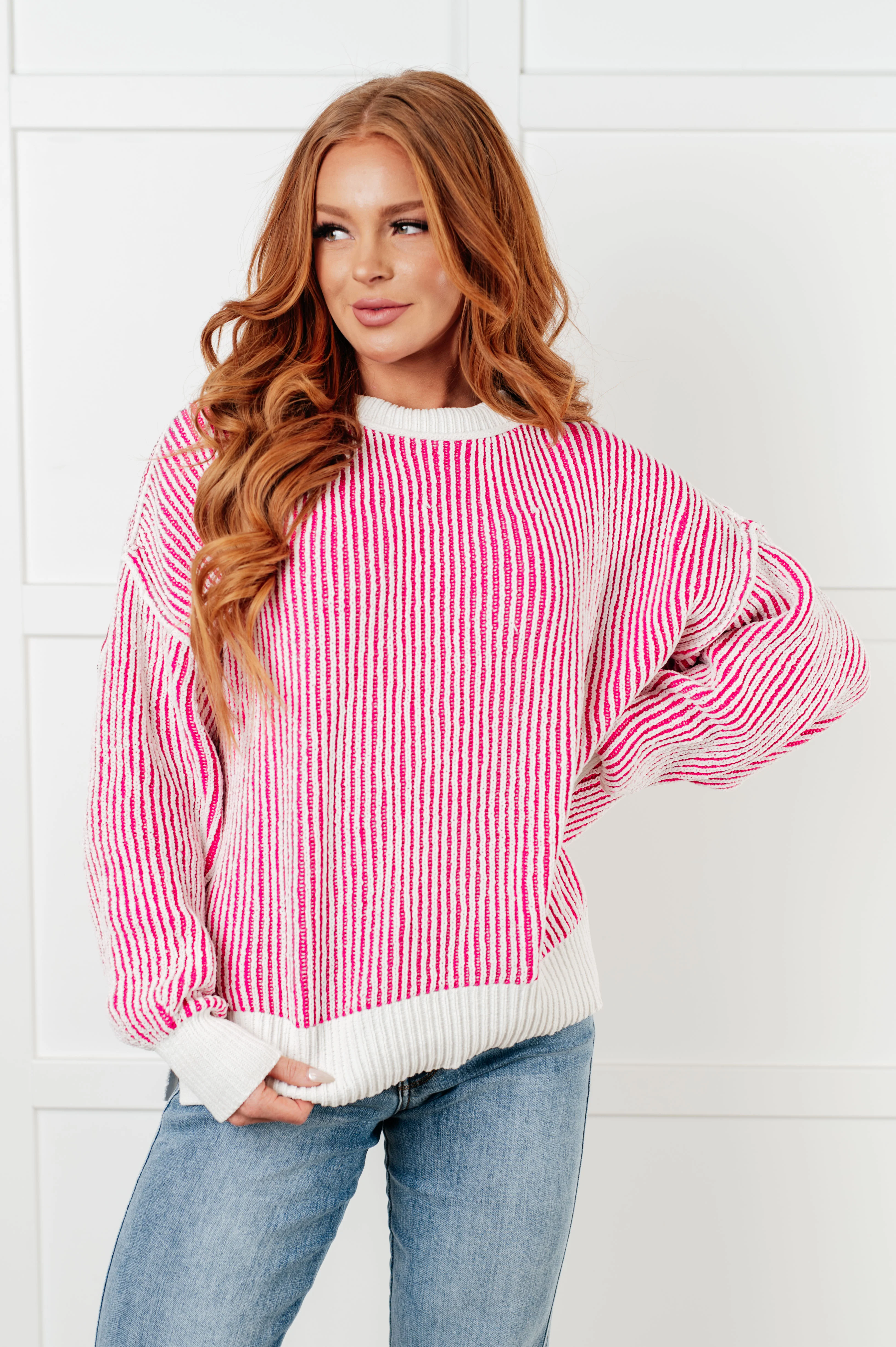 Least High Maintenance Contrast Trim Sweater in Pink - 12/17/2024 - Image 3