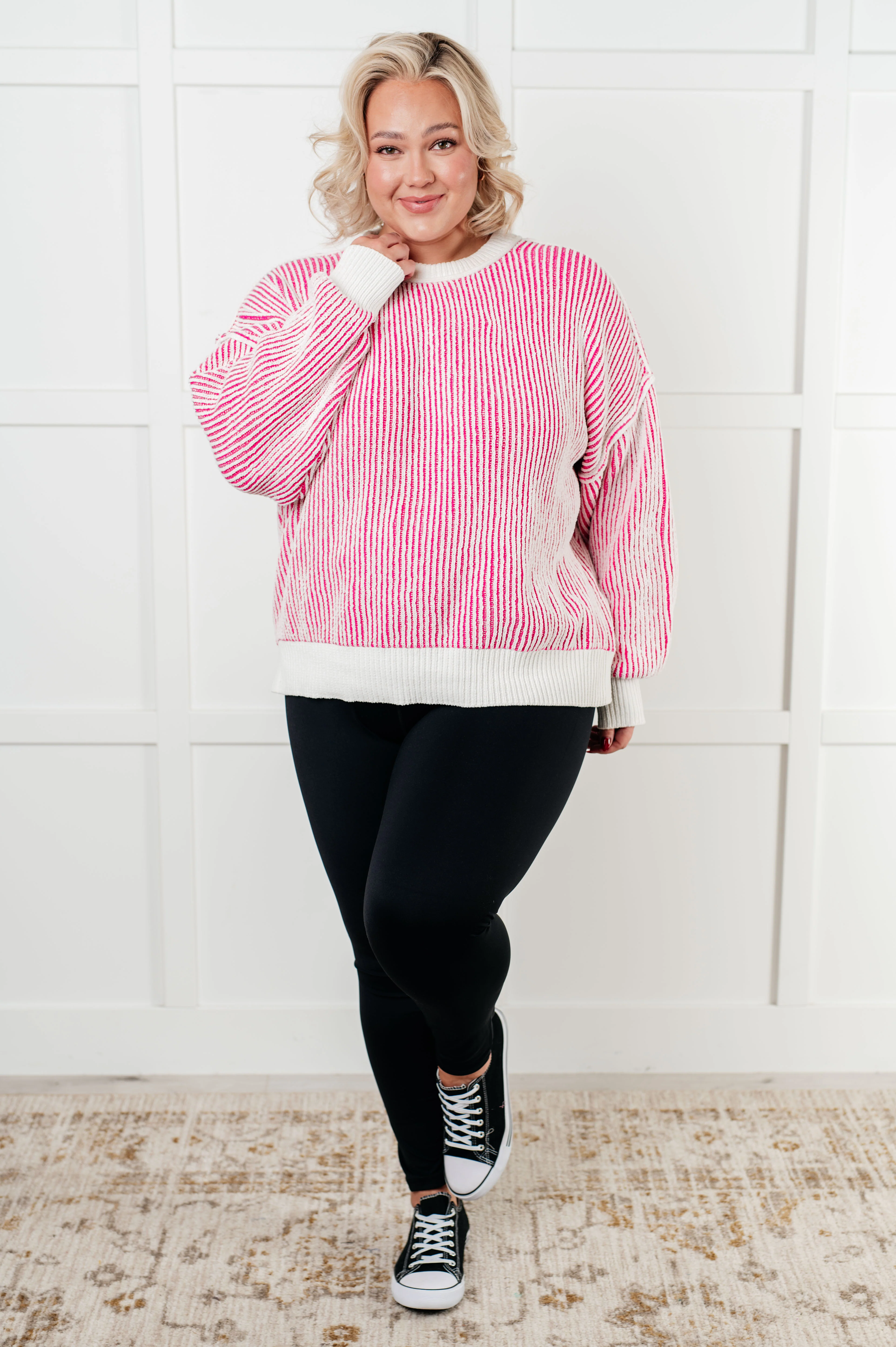 Least High Maintenance Contrast Trim Sweater in Pink - 12/17/2024 - Image 5