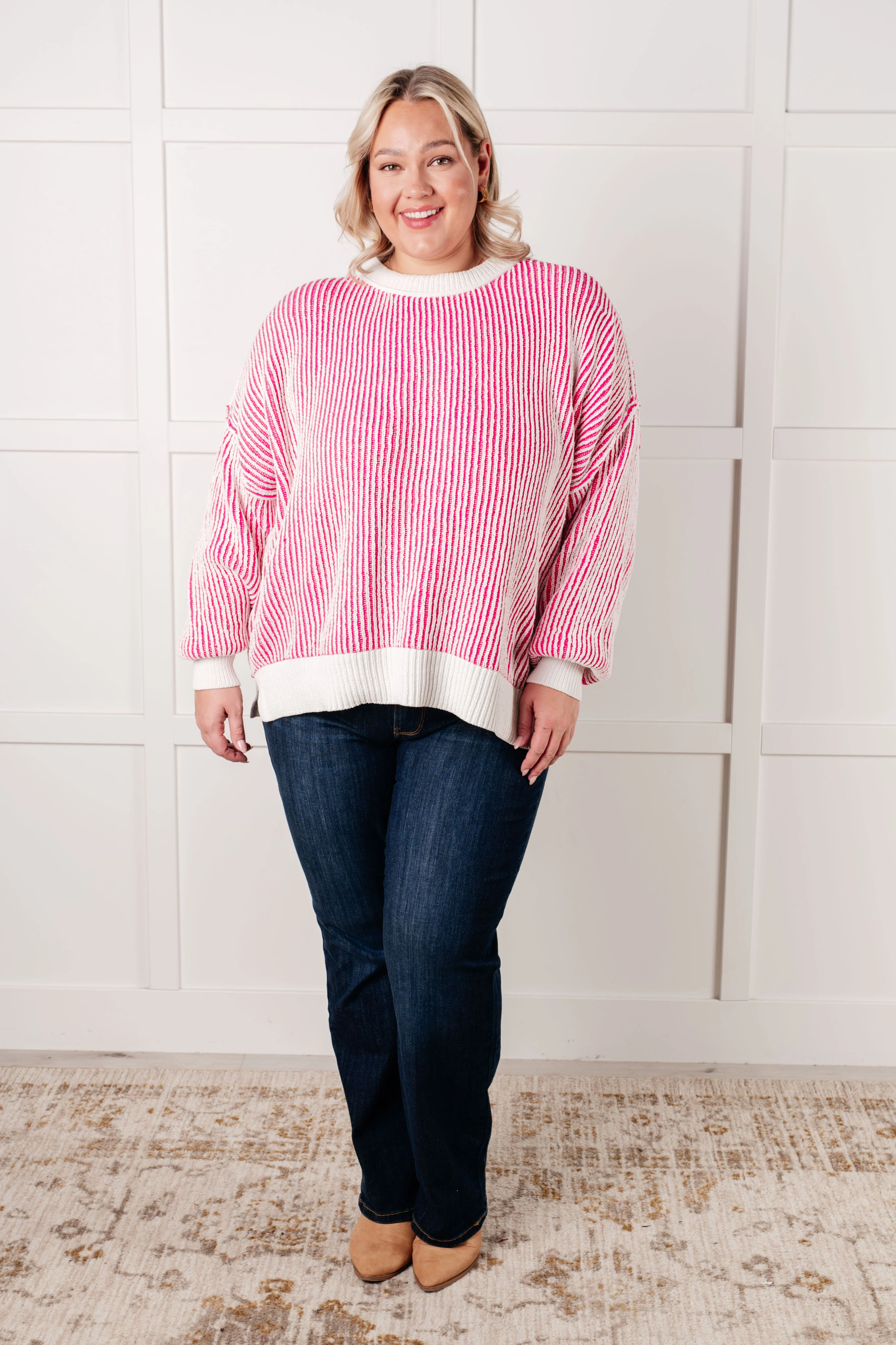 Least High Maintenance Contrast Trim Sweater in Pink - 12/17/2024 - Image 7