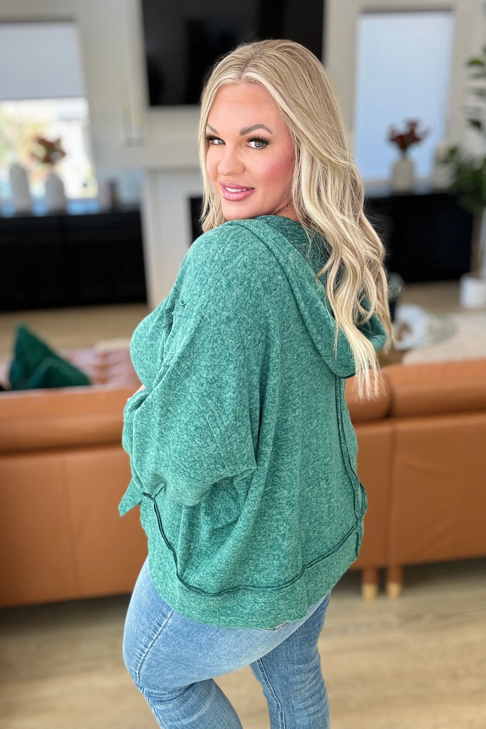 Leave It To Chance Hooded Scoop Neck Pullover in Dark Green - 9/4/2024 - Image 4