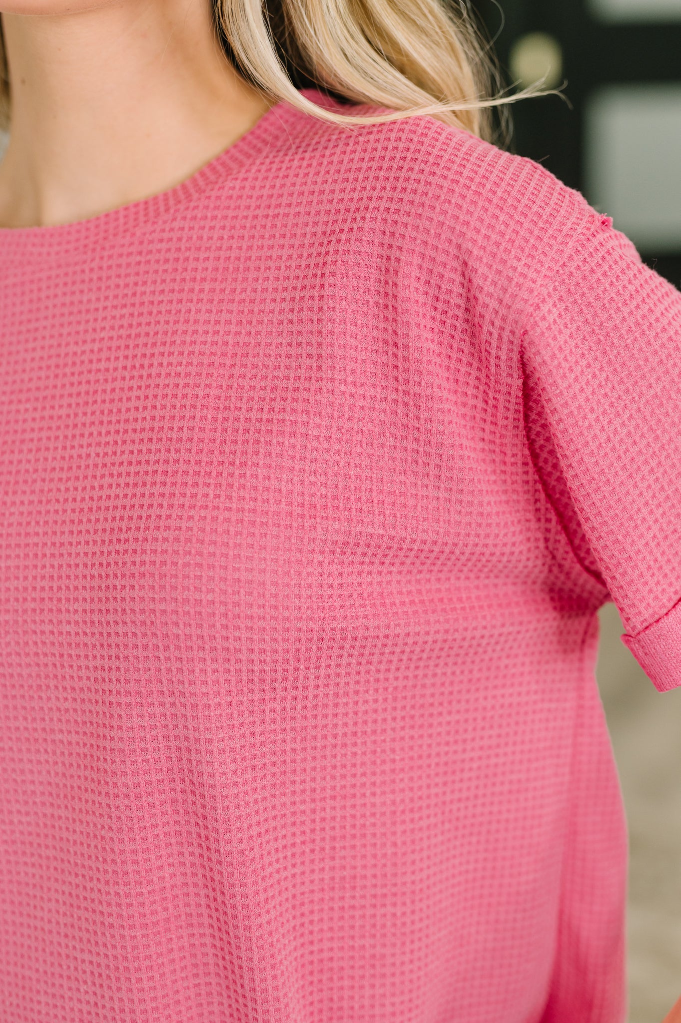 Leave It to Me Waffle Knit Relaxed Tee in Pink - 6/30/2026 NEW - Image 3