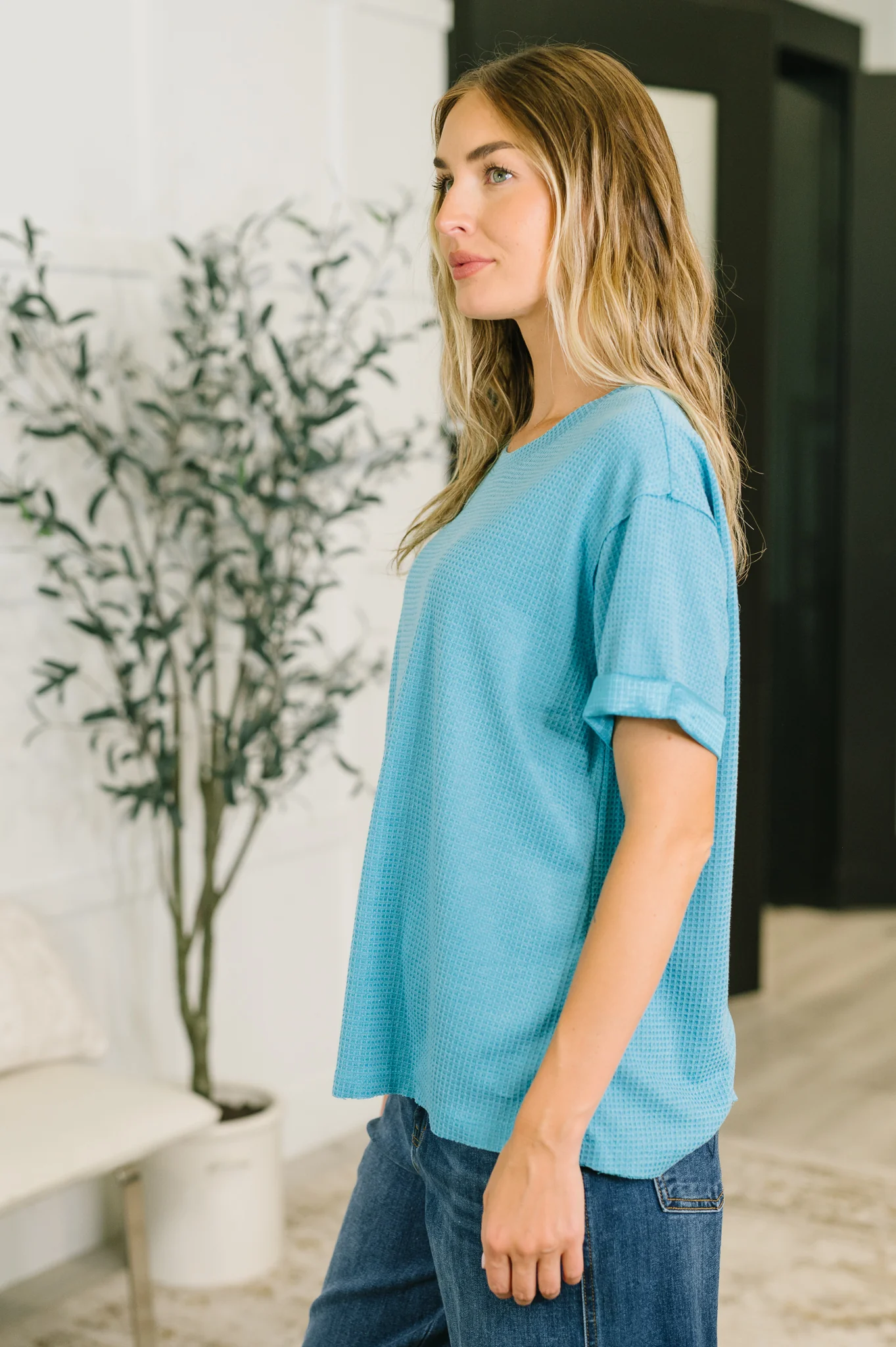 Leave It to Me Waffle Knit Relaxed Tee in Teal - 6/30/2026 NEW - Image 4
