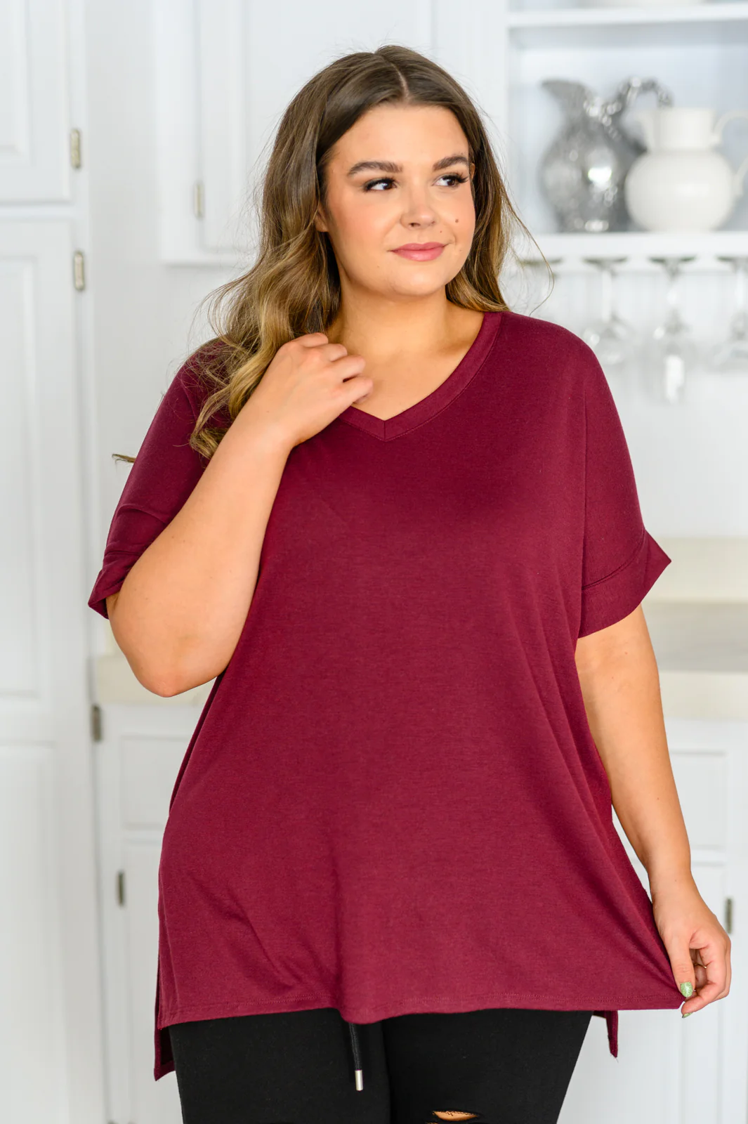 Let The Days Pass By Short Sleeve Top in Burgundy - 12/27/2022 - Image 9