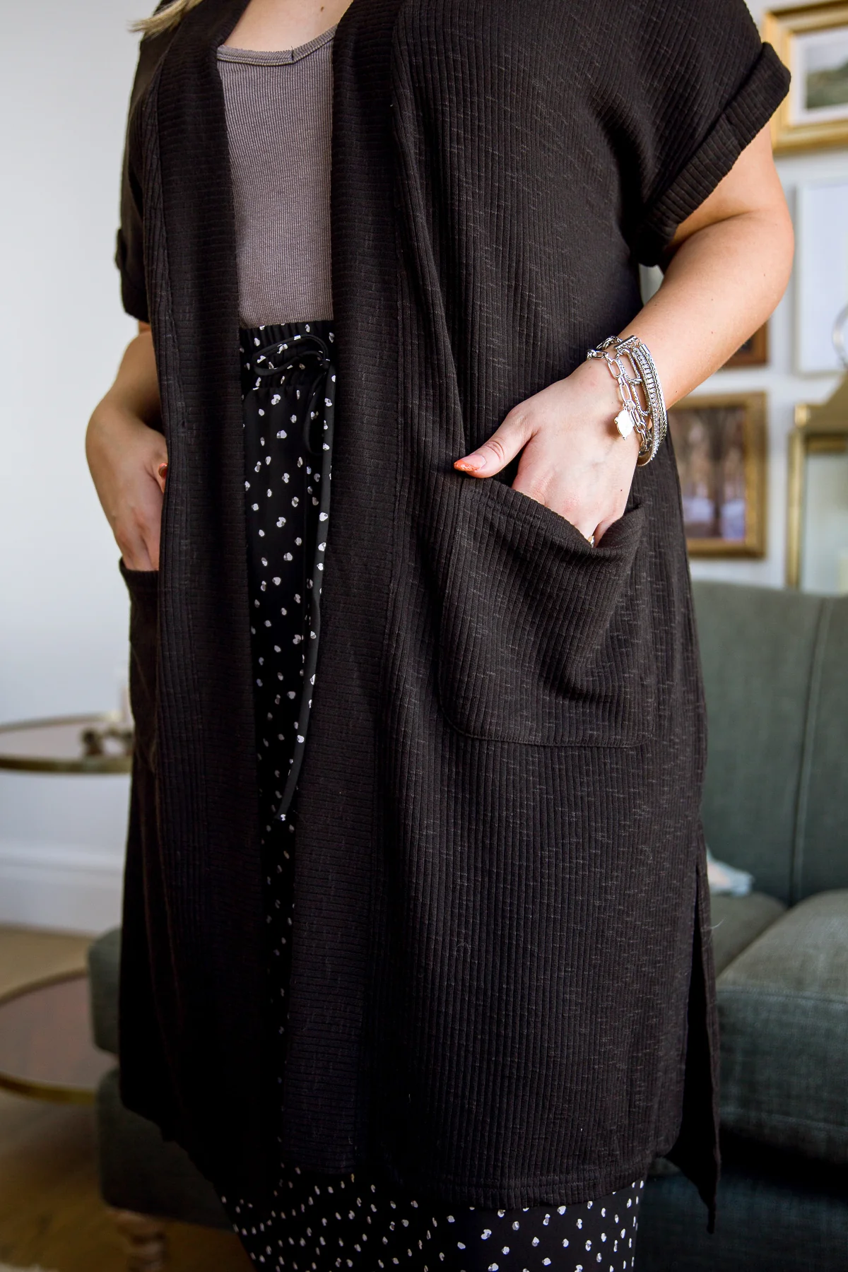 Light Breeze Short Sleeve Cardigan In Black - 3/10/2022 - Image 7