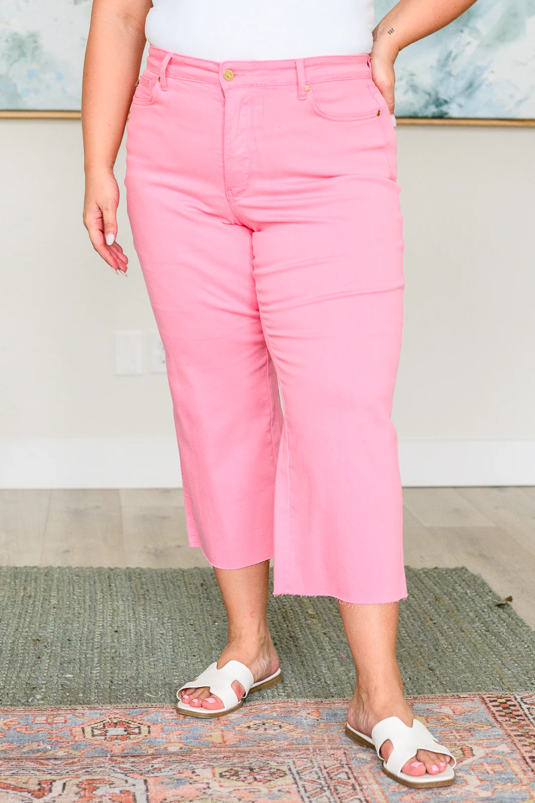 Lisa High Rise Control Top Wide Leg Crop Jeans in Pink - 3/27/2024 - Image 3