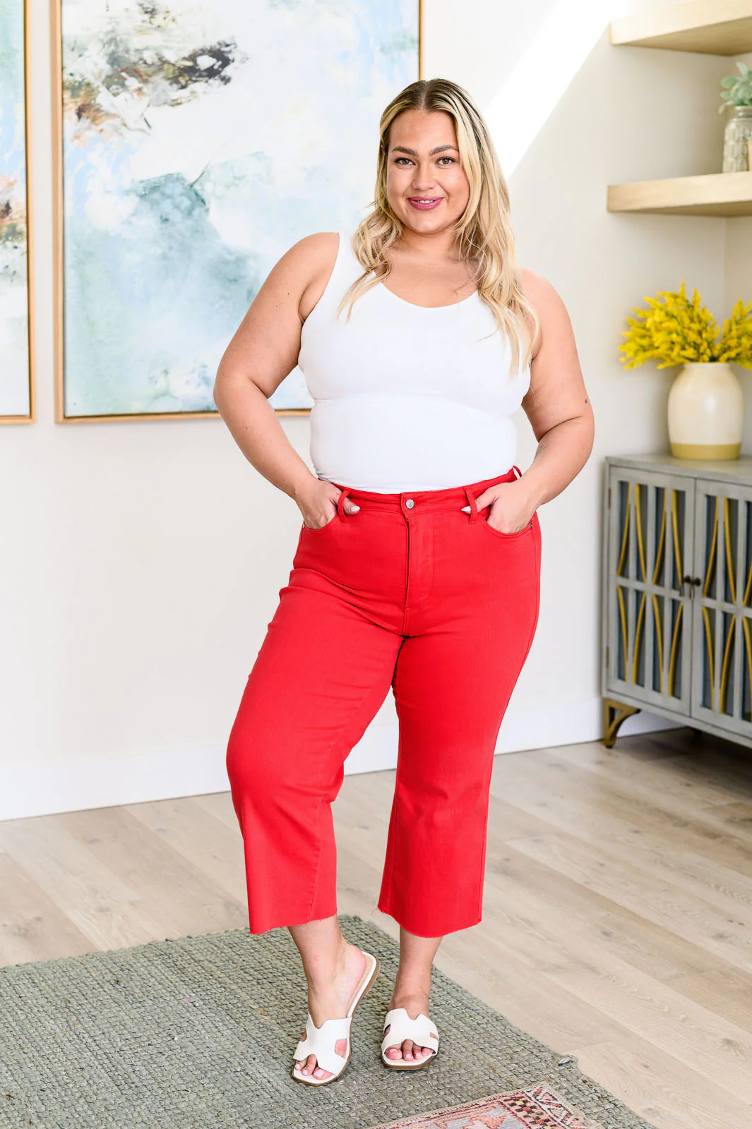 Lisa High Rise Control Top Wide Leg Crop Jeans in Red - 3/27/2024 - Image 3