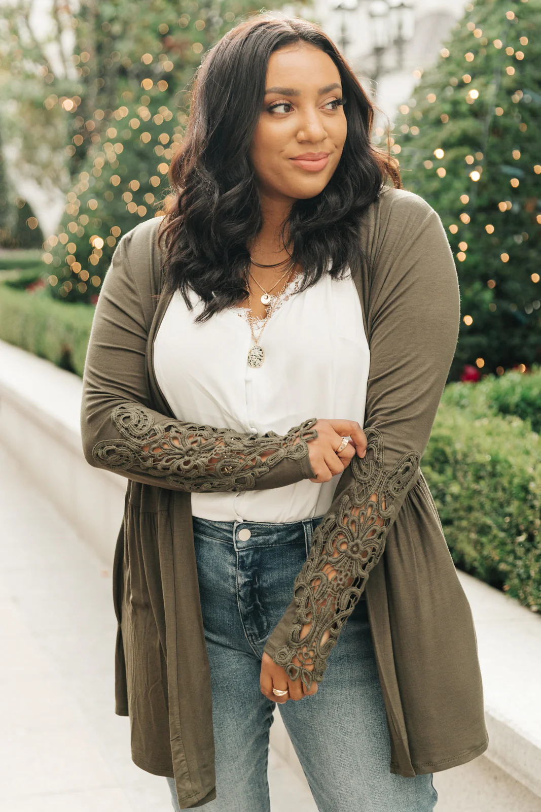 Little Bit Of Lace Cardigan In Olive - 12/7/2021 - Image 3