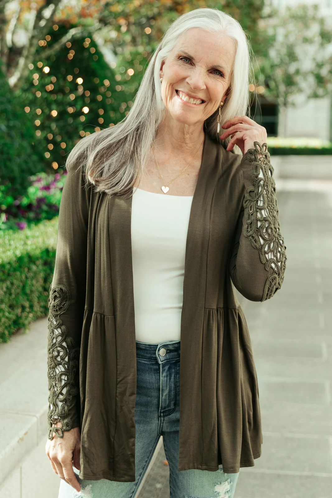 Little Bit Of Lace Cardigan In Olive - 12/7/2021 - Image 9