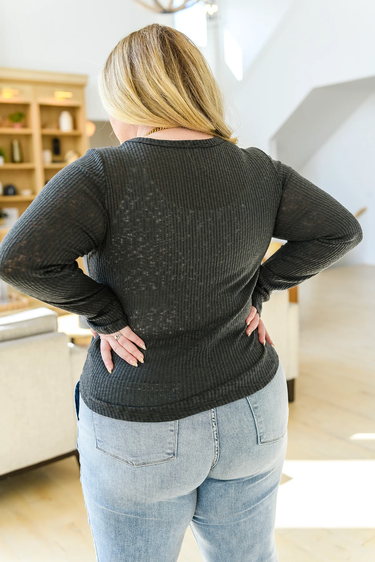 Little Talks Ribbed Long Sleeve Top in Charcoal - 3/23/2023 - Image 11