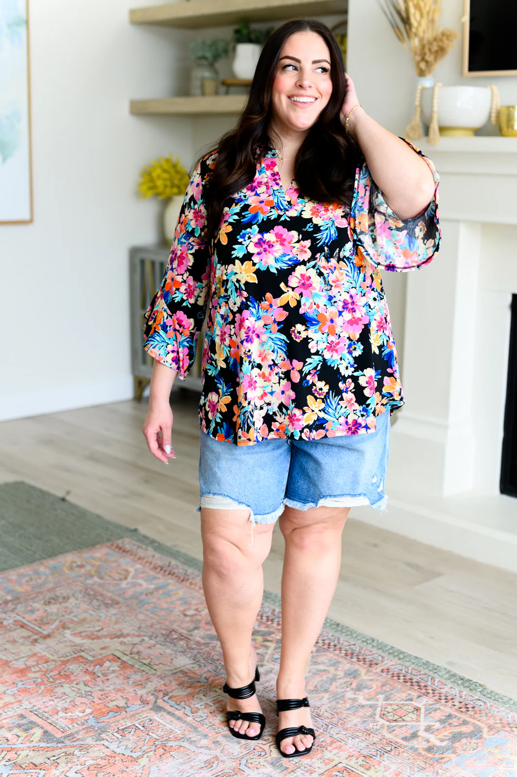 Lizzy Bell Sleeve Top Black and Teal Tropical Floral - 4/12/2024 - Image 3