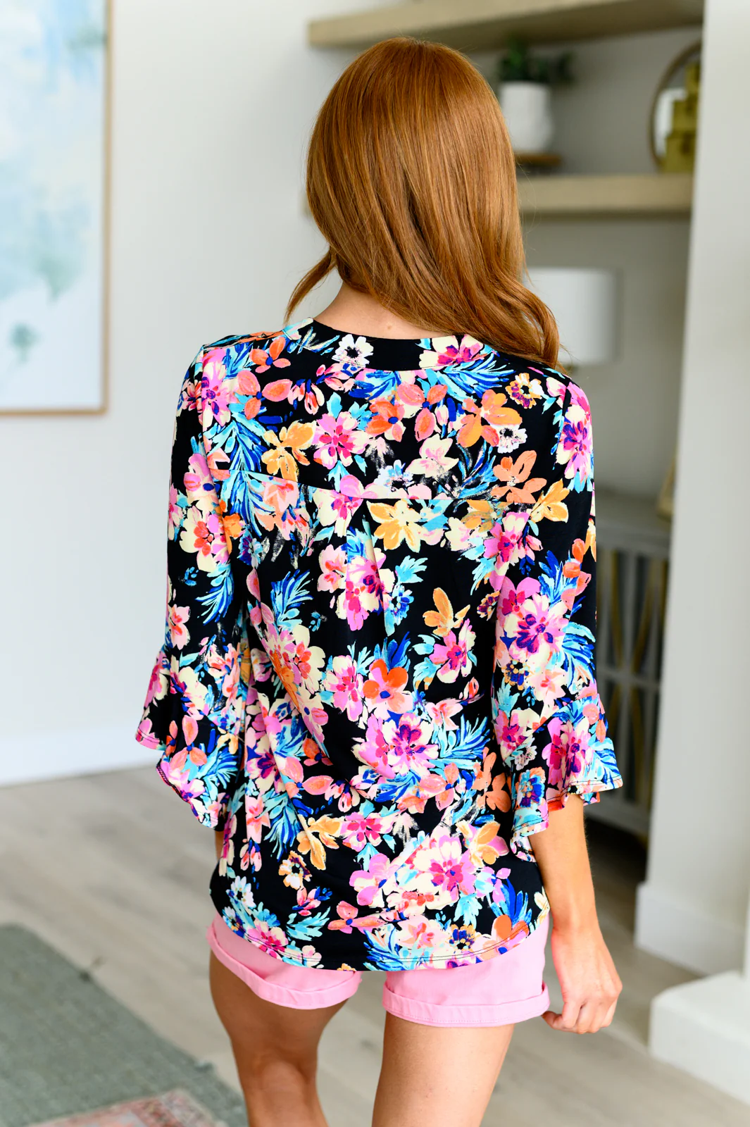 Lizzy Bell Sleeve Top Black and Teal Tropical Floral - 4/12/2024 - Image 8