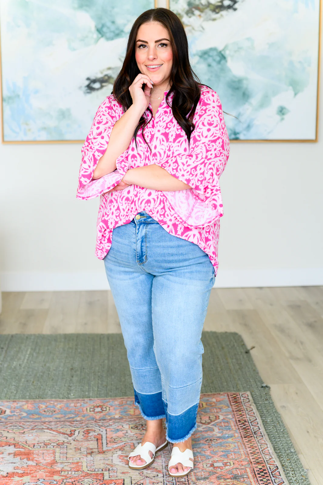 Lizzy Bell Sleeve Top in Hot Pink Damask - 4/12/2024 - Image 3
