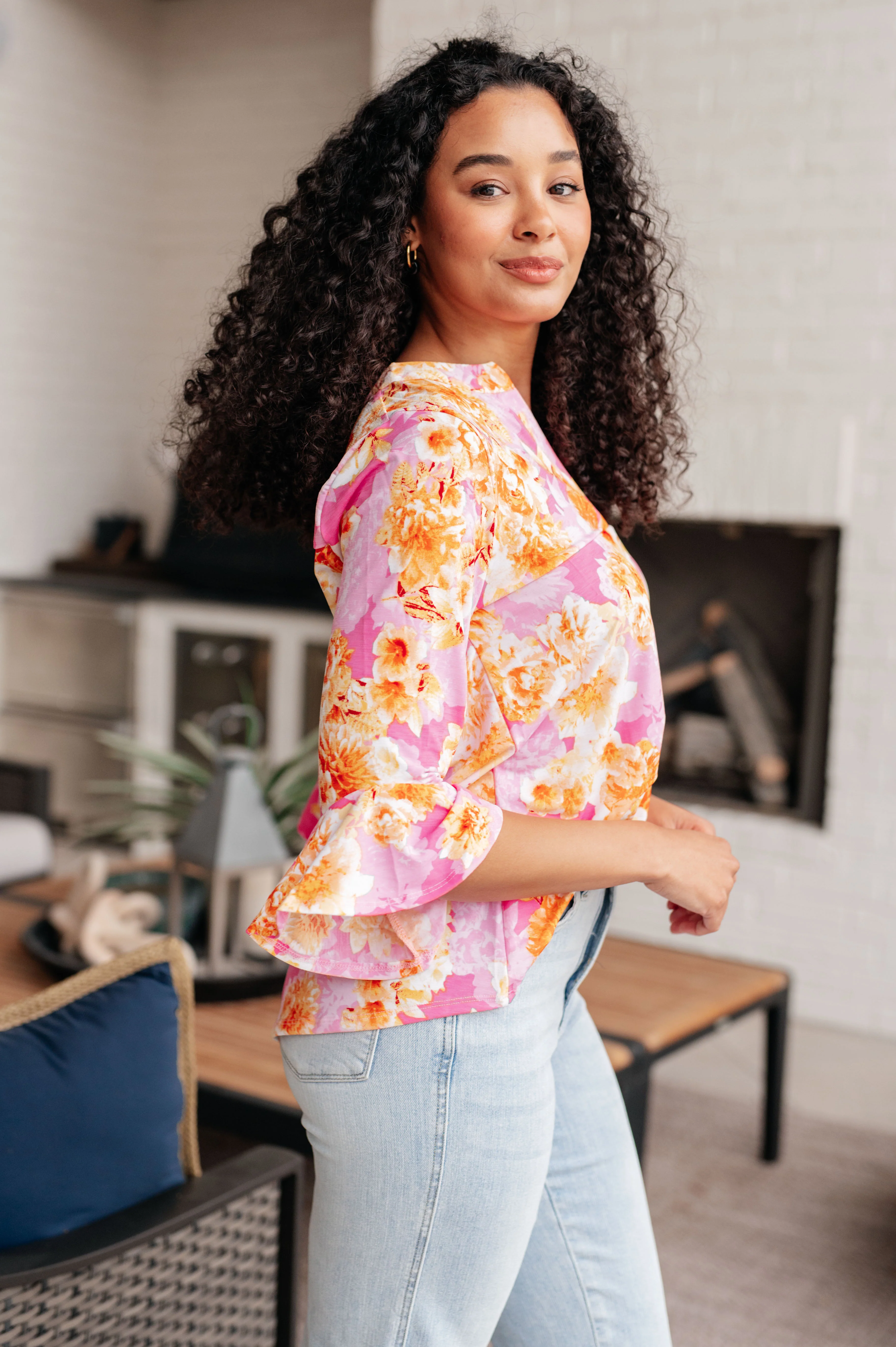 Lizzy Bell Sleeve Top in Pink and Gold Floral - 5/17/2024 - Image 6