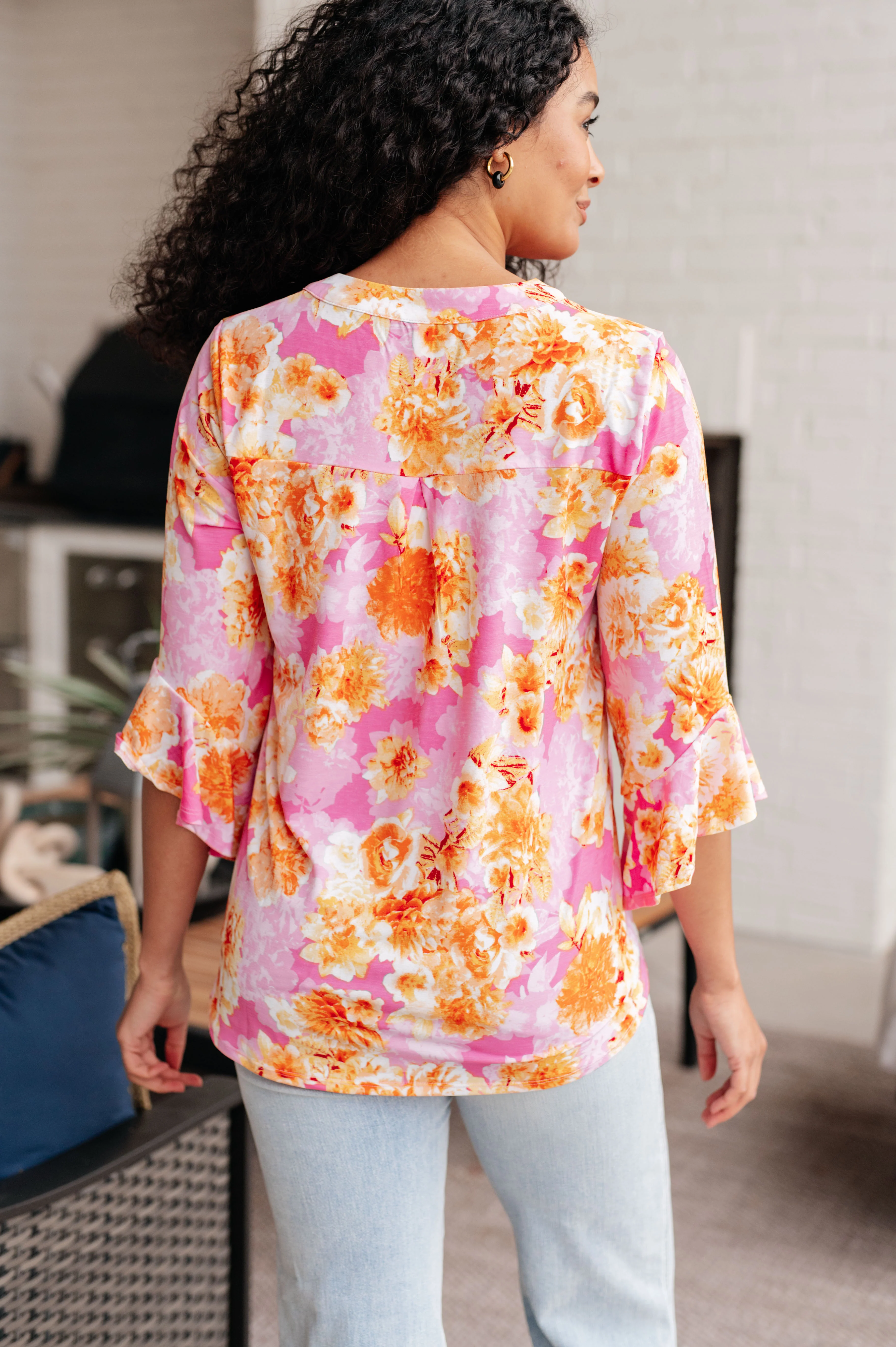 Lizzy Bell Sleeve Top in Pink and Gold Floral - 5/17/2024 - Image 8