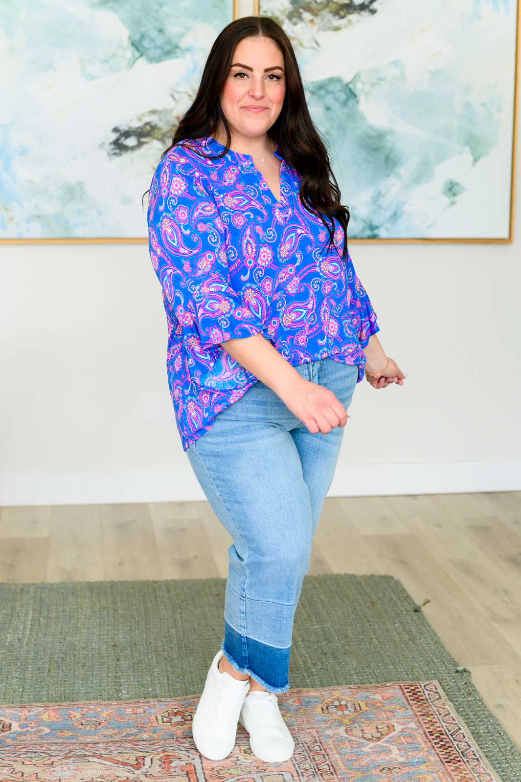 Lizzy Bell Sleeve Top in Royal Paisley - 4/12/2024 - Image 4