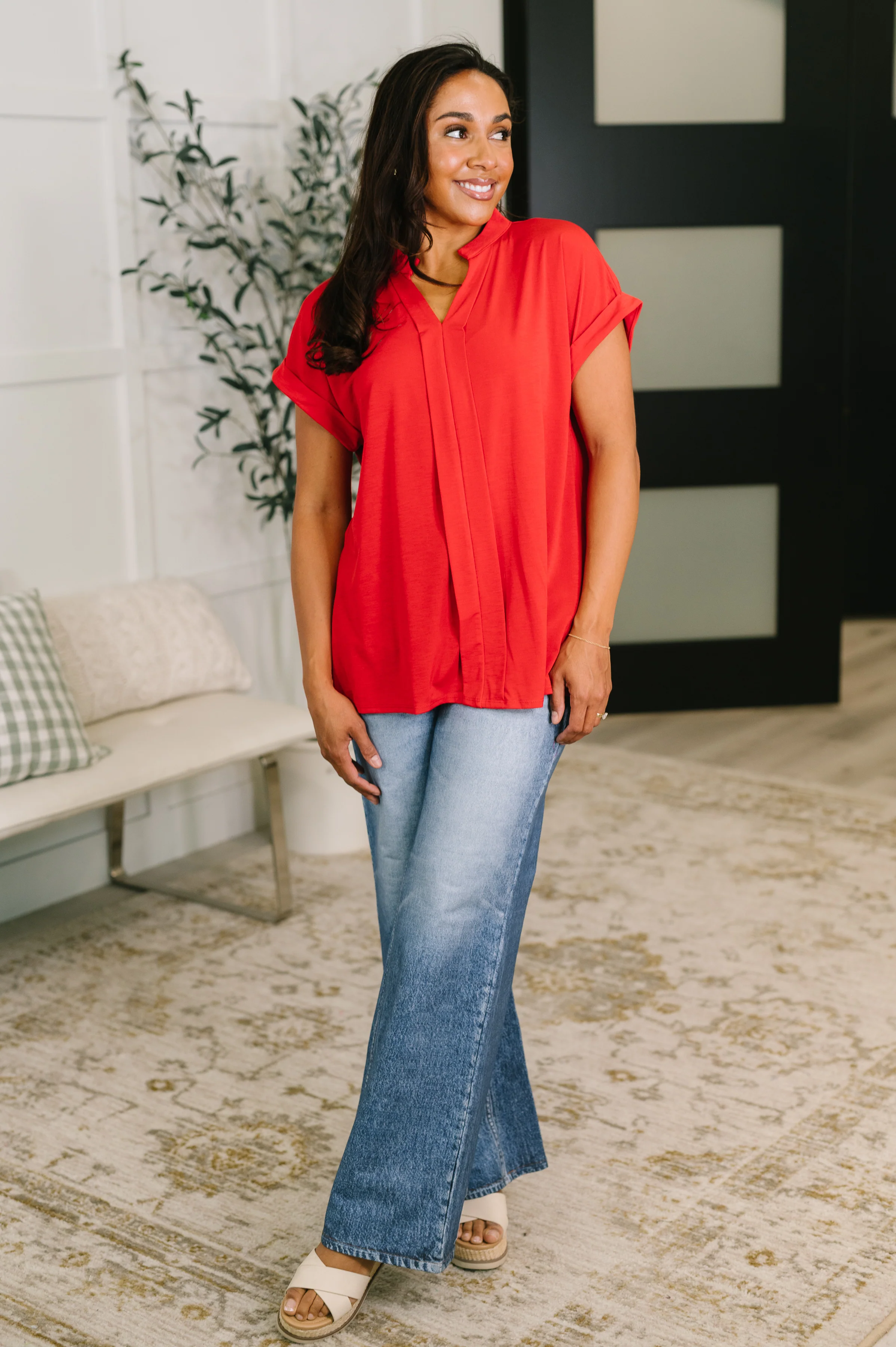 Lizzy Bloom Split Neck Blouse in Red - 5/26/2026 NEW - Image 3