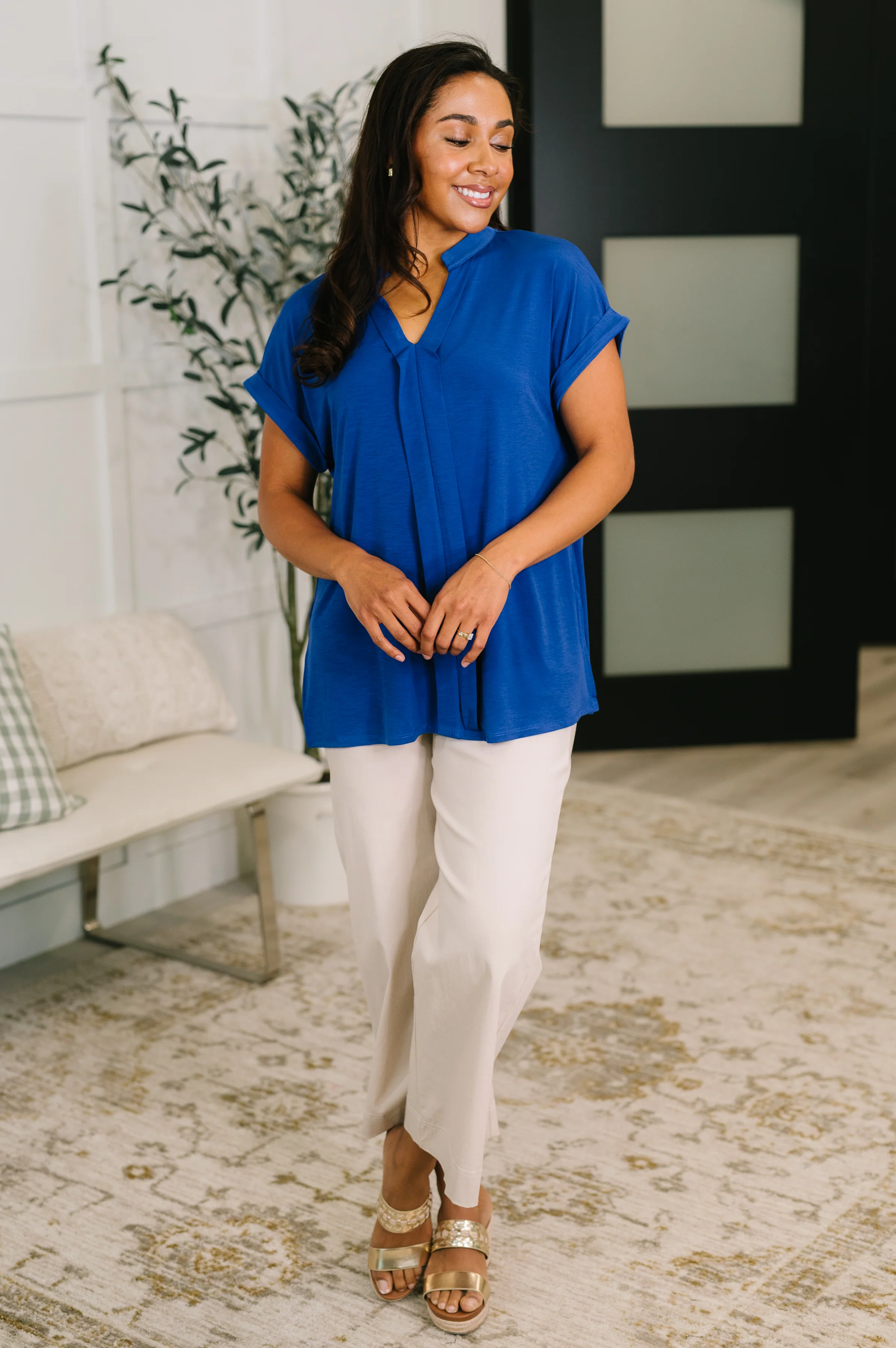 Lizzy Bloom Split Neck Blouse in Royal Blue - 5/26/2026 NEW - Image 3