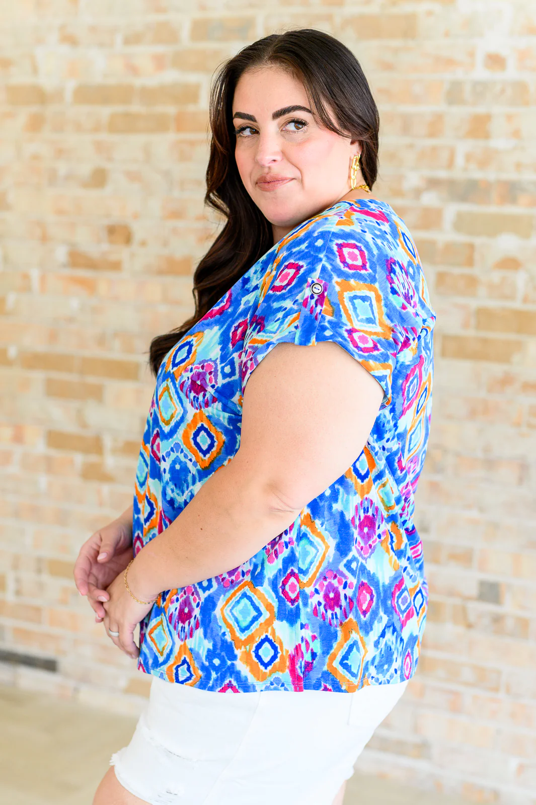 Lizzy Cap Sleeve Top in Blue and Magenta Ikat - 5/31/2024 - Image 6