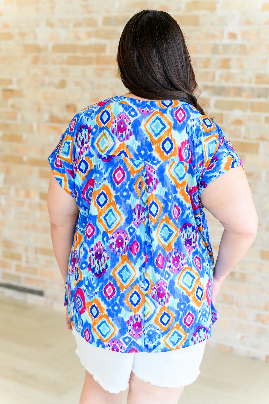 Lizzy Cap Sleeve Top in Blue and Magenta Ikat - 5/31/2024 - Image 9