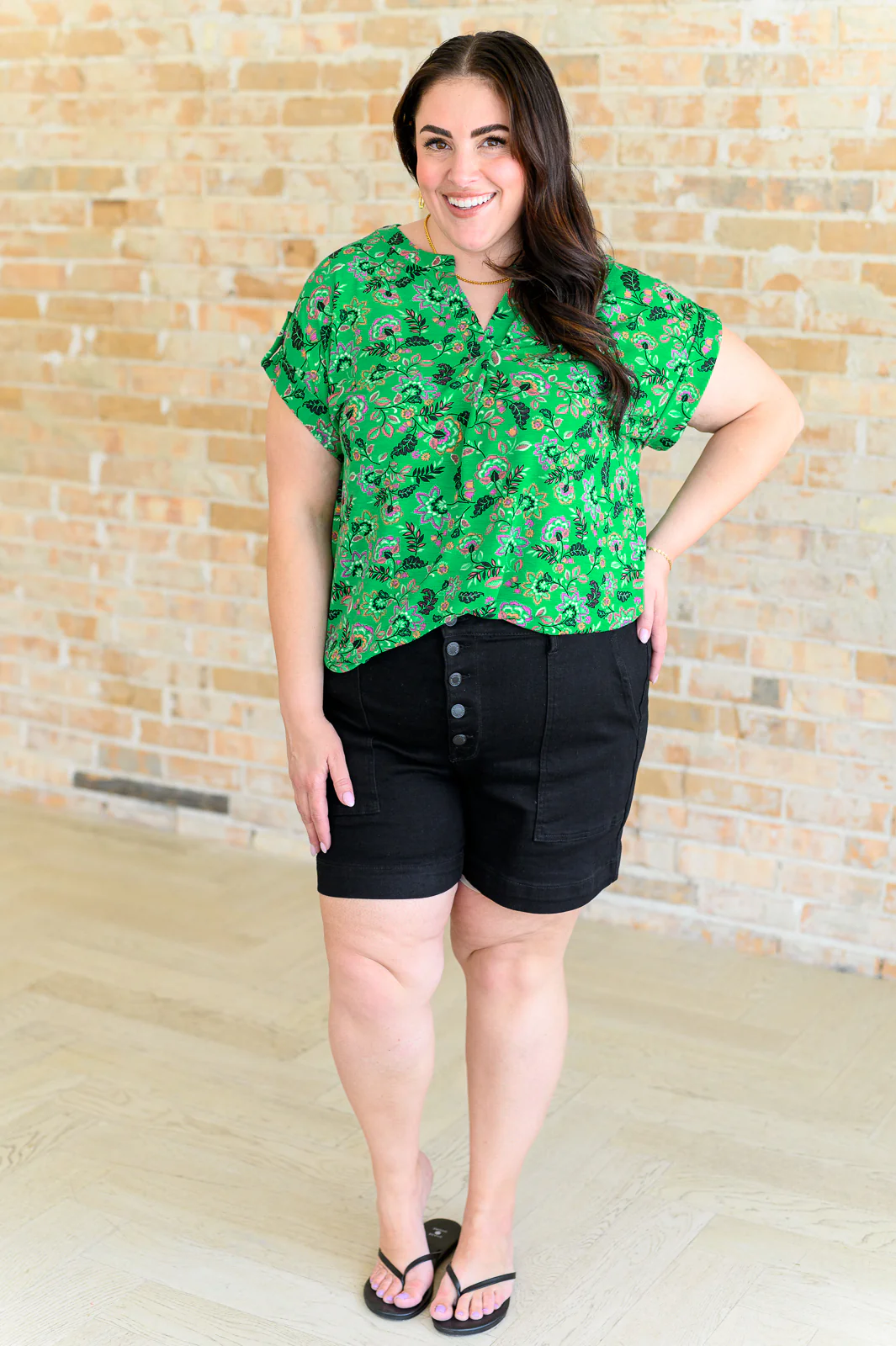 Lizzy Cap Sleeve Top in Green and Black Floral - 5/31/2024 - Image 4