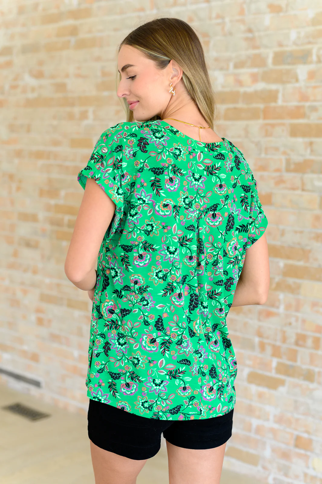 Lizzy Cap Sleeve Top in Green and Black Floral - 5/31/2024 - Image 7