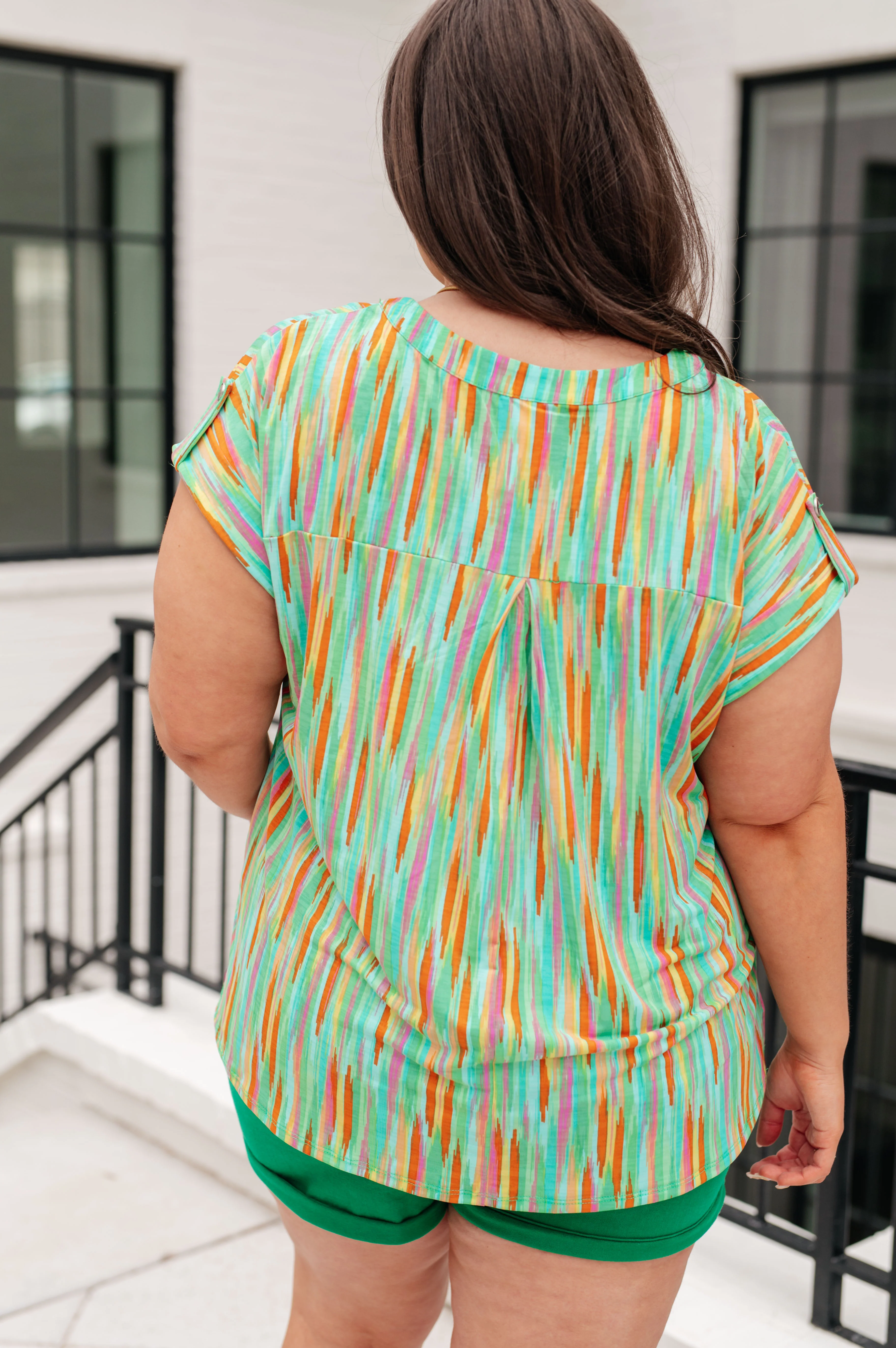 Lizzy Cap Sleeve Top in Lime and Emerald Multi Stripe - 5/17/2024 - Image 7