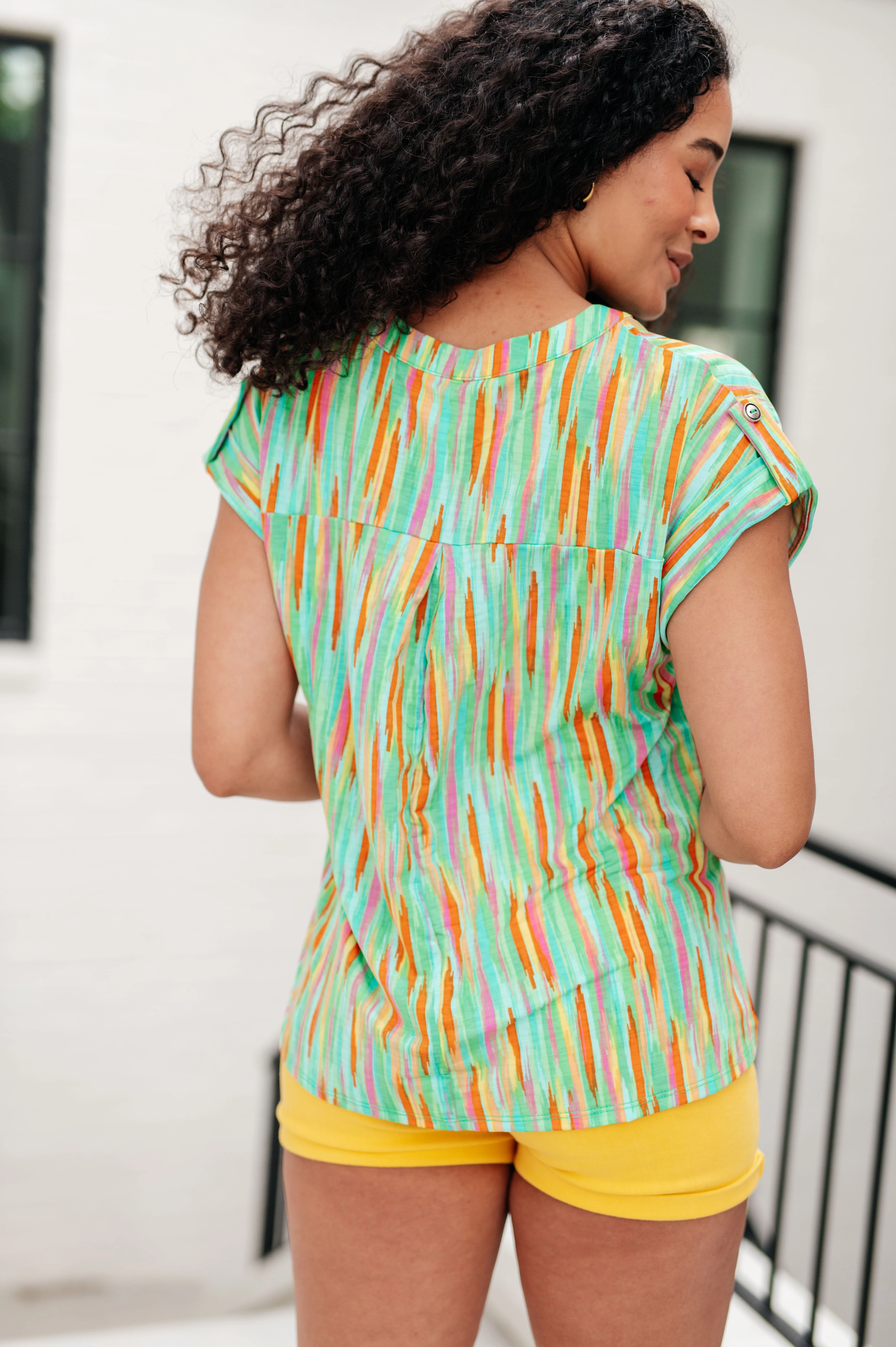 Lizzy Cap Sleeve Top in Lime and Emerald Multi Stripe - 5/17/2024 - Image 8