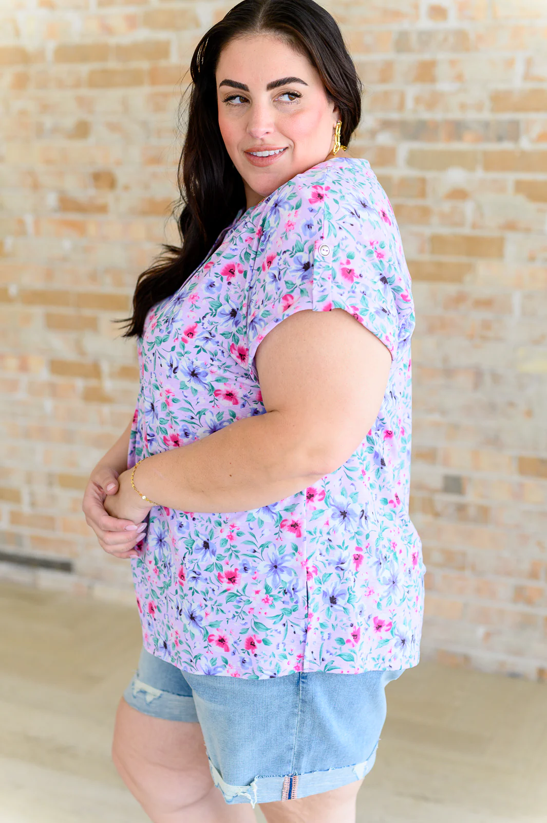 Lizzy Cap Sleeve Top in Muted Lavender and Pink Floral - 5/31/2024 - Image 6
