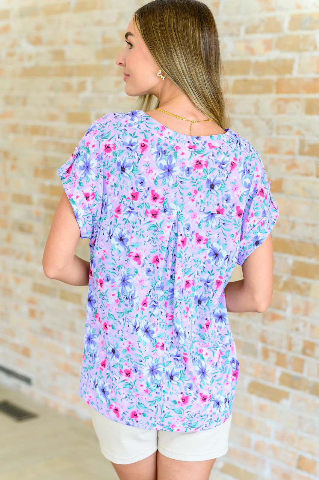 Lizzy Cap Sleeve Top in Muted Lavender and Pink Floral - 5/31/2024 - Image 7