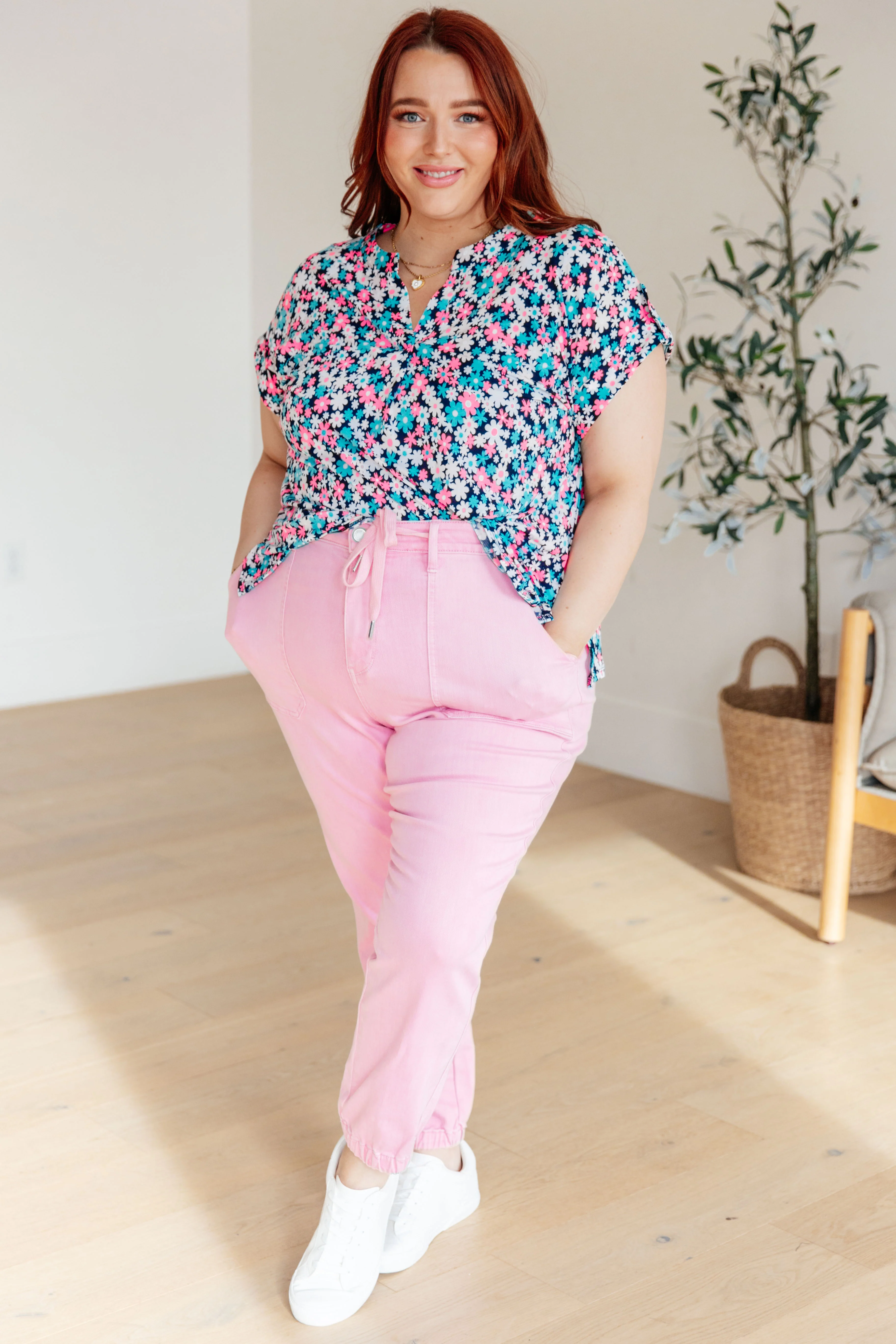 Lizzy Cap Sleeve Top in Navy and Hot Pink Floral - 3/22/2024 - Image 5