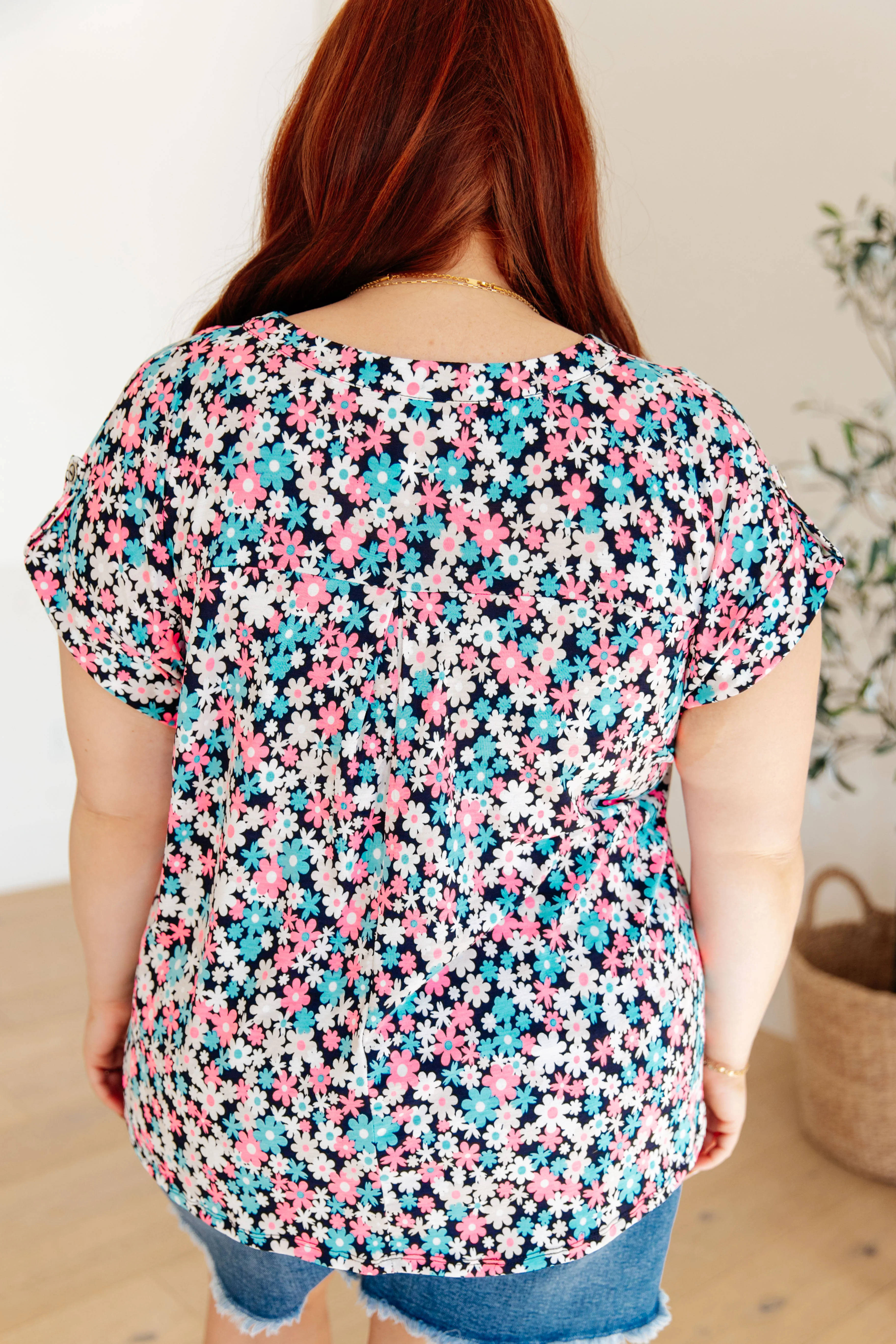 Lizzy Cap Sleeve Top in Navy and Hot Pink Floral - 3/22/2024 - Image 7