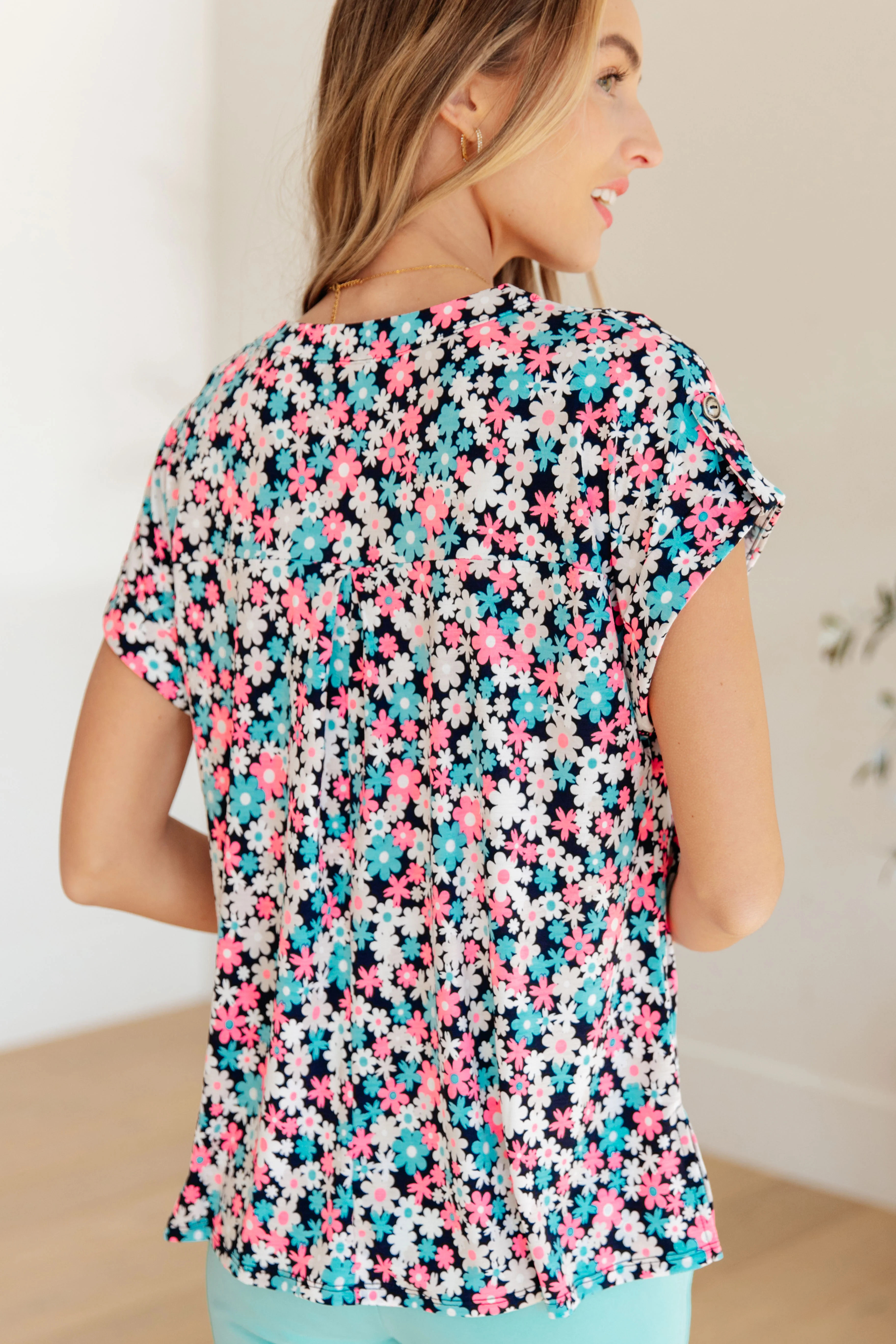Lizzy Cap Sleeve Top in Navy and Hot Pink Floral - 3/22/2024 - Image 8