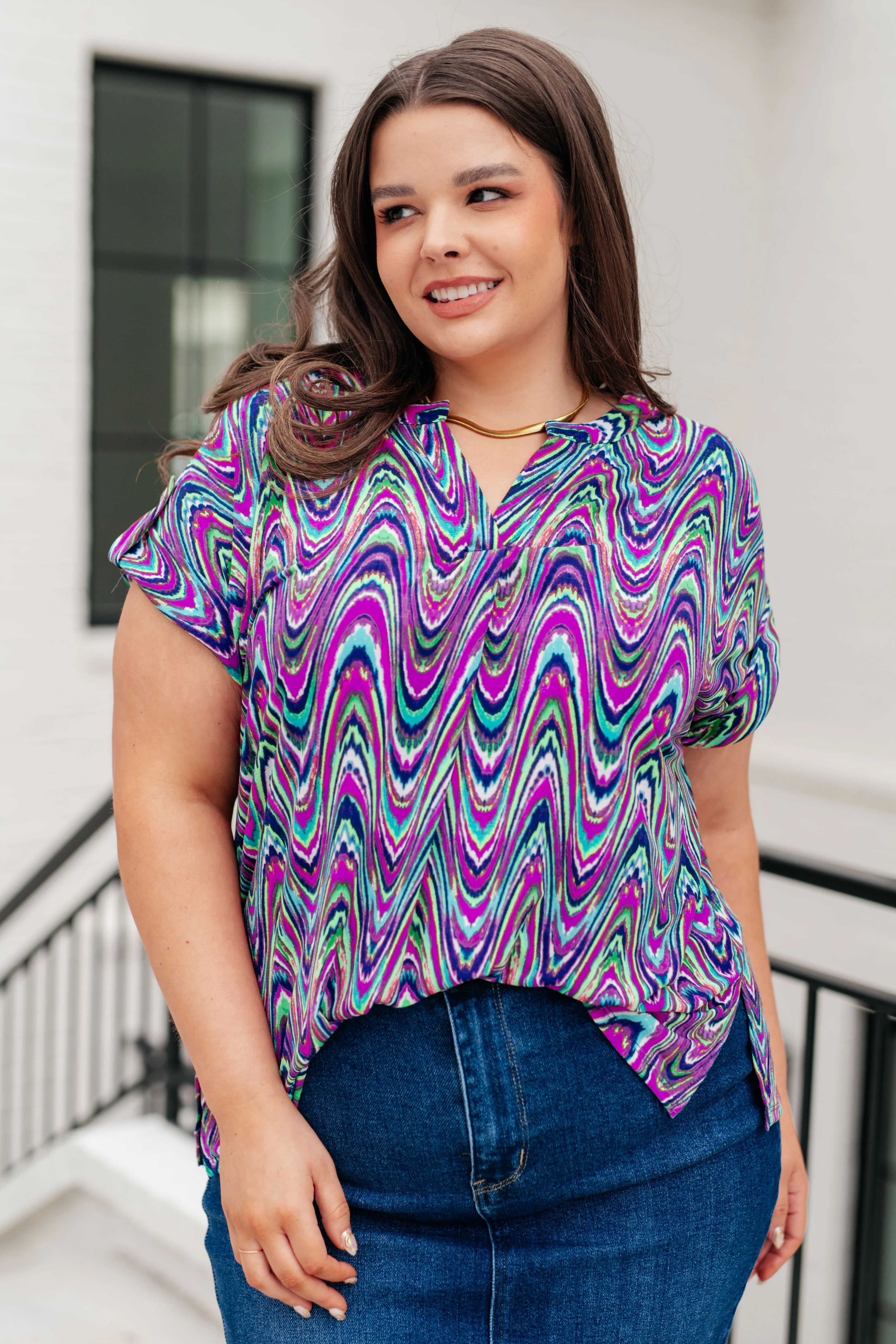 Lizzy Cap Sleeve Top in Purple Multi Marble - 5/17/2024