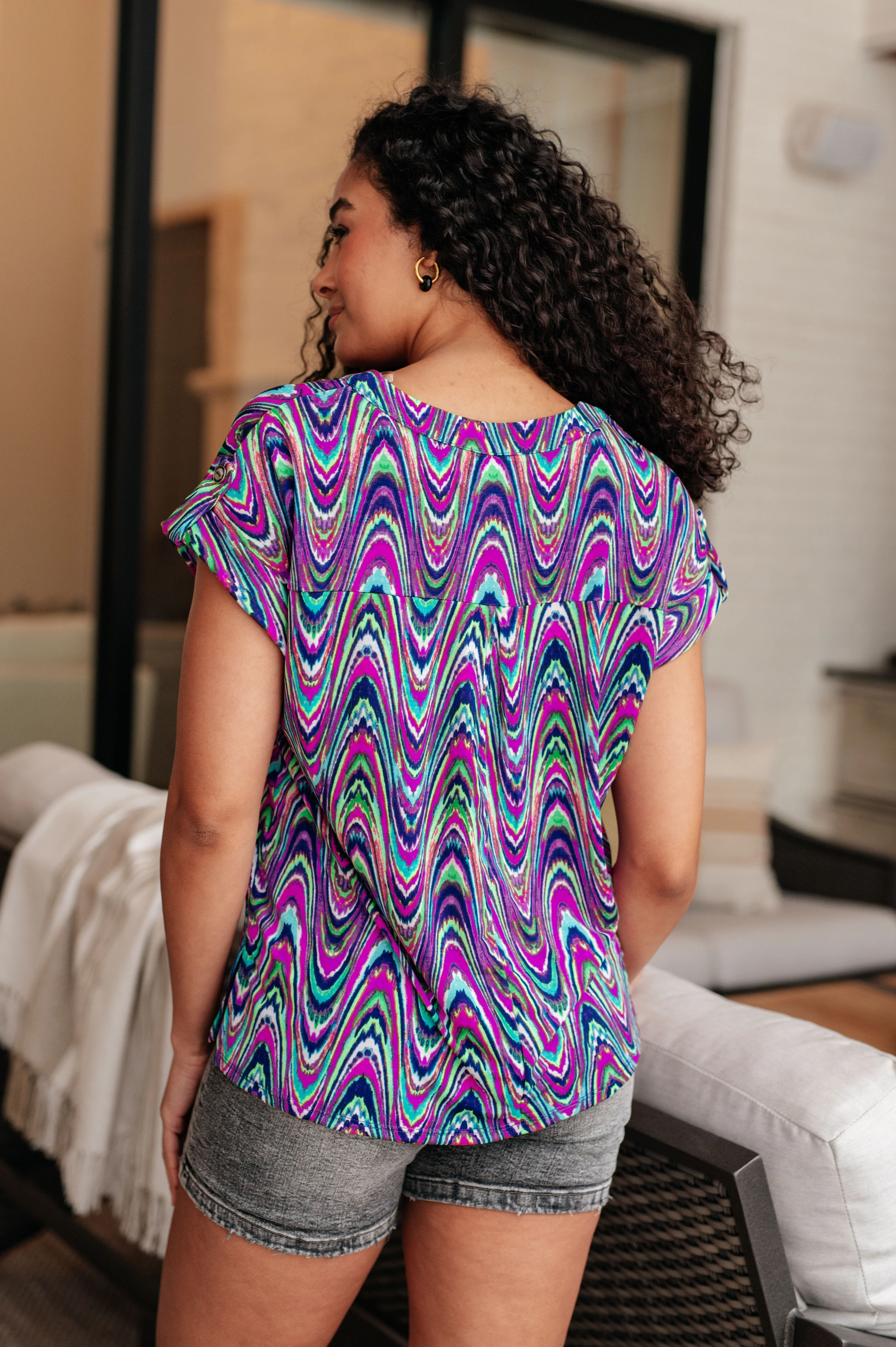 Lizzy Cap Sleeve Top in Purple Multi Marble - 5/17/2024 - Image 8