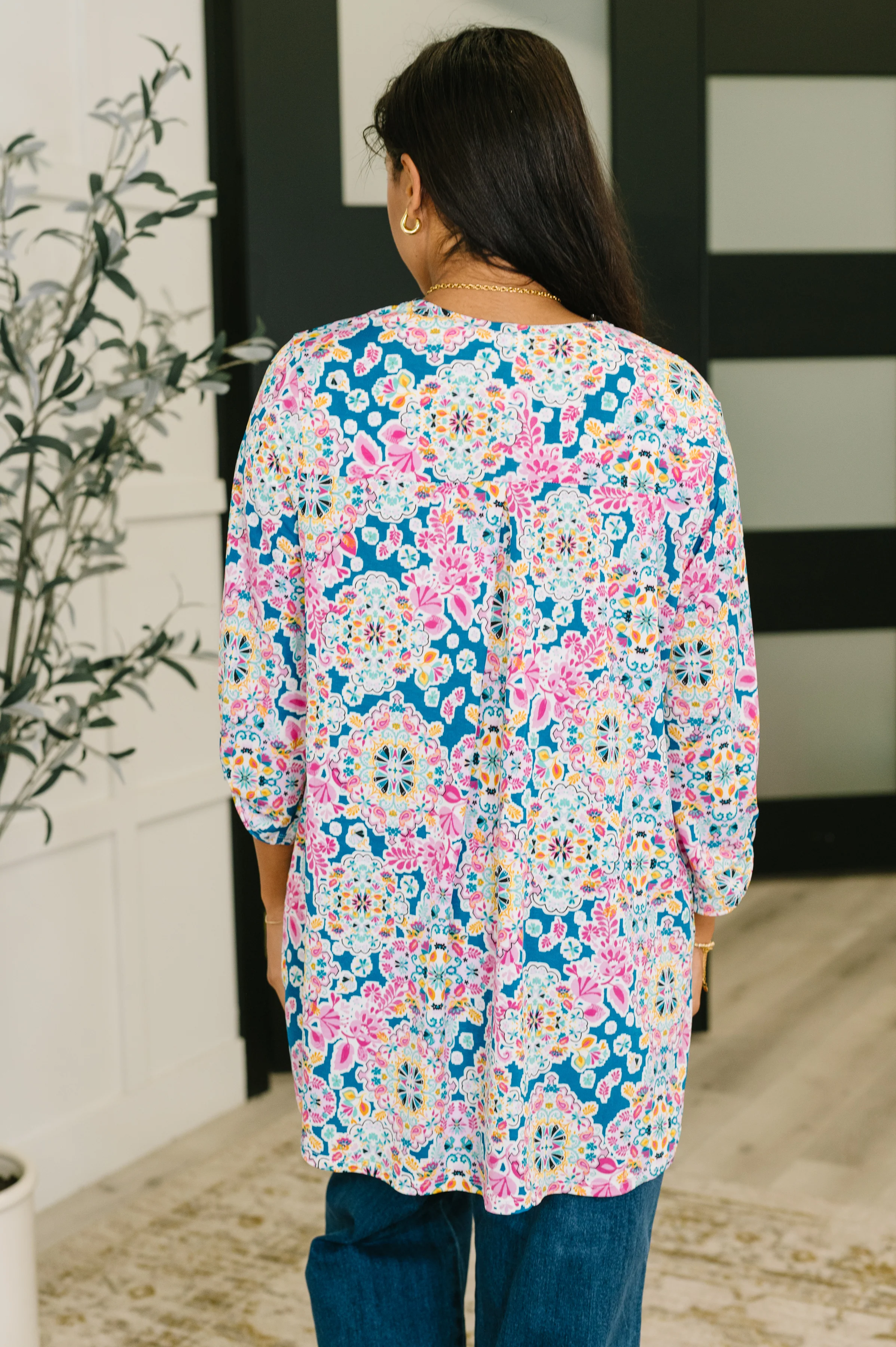 Lizzy Cardigan in Teal and Pink Floral Abstract - 7/30/2026 - Image 5